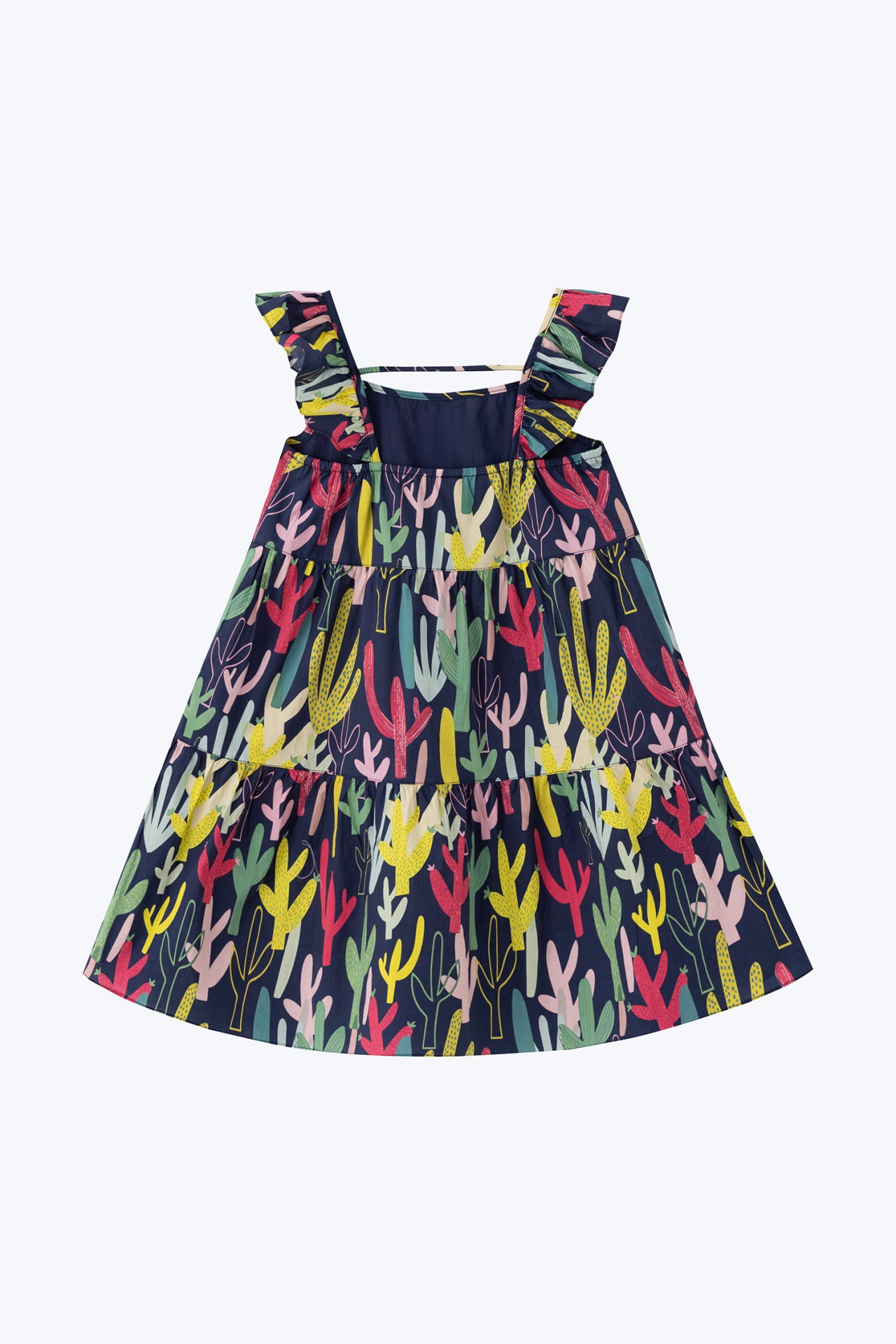 Ruffled Sleeves Cactus Print Tiered Dress