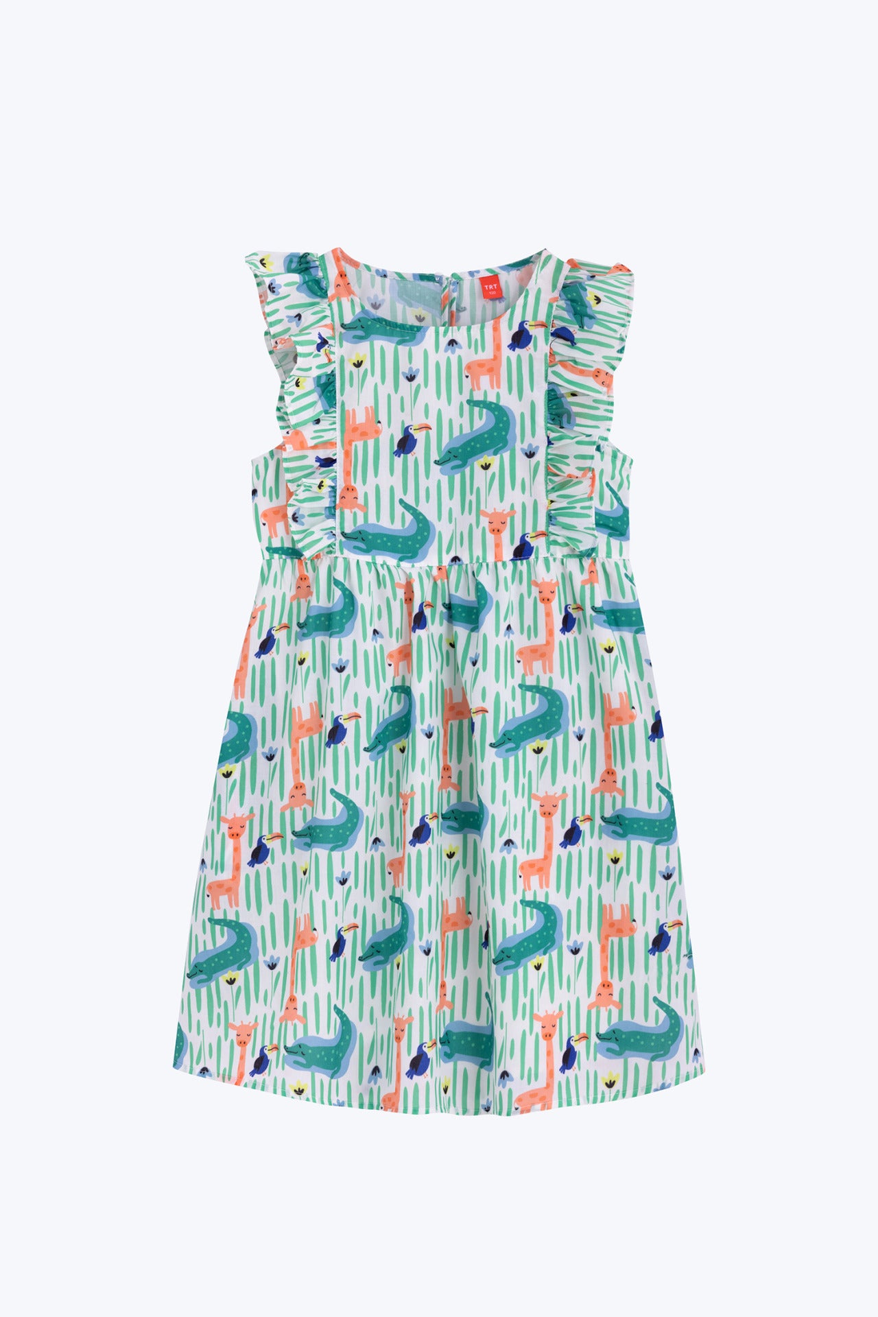 Sleeveless Ruffle Jungle Print Dress