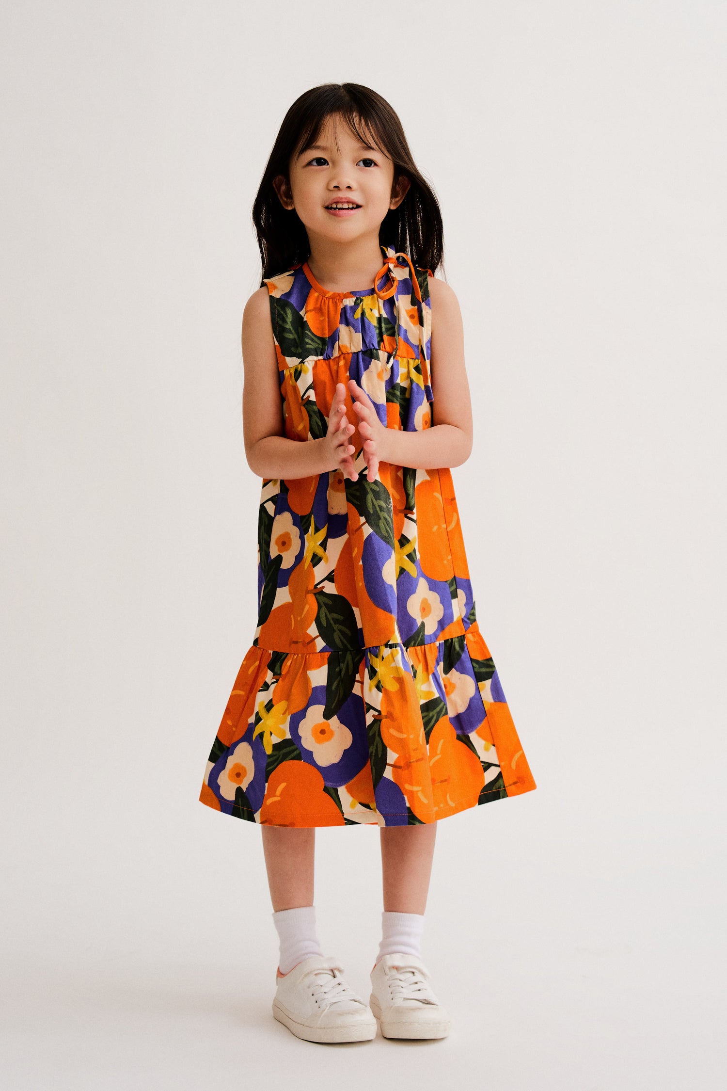 Mandarin Gathered Dress - Navy Floral