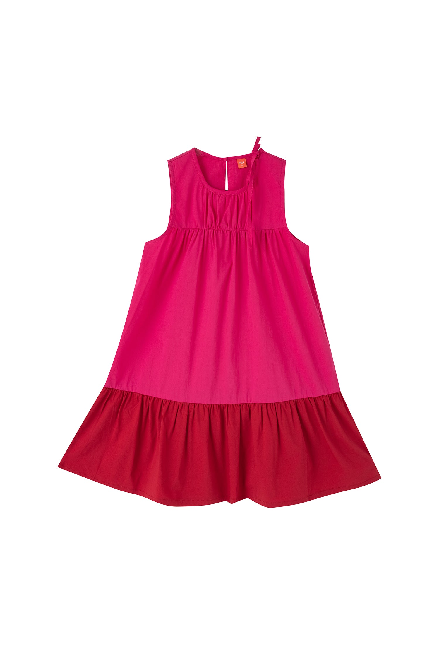 Colour Block Sleeveless Ribbon Dress - Fuschia