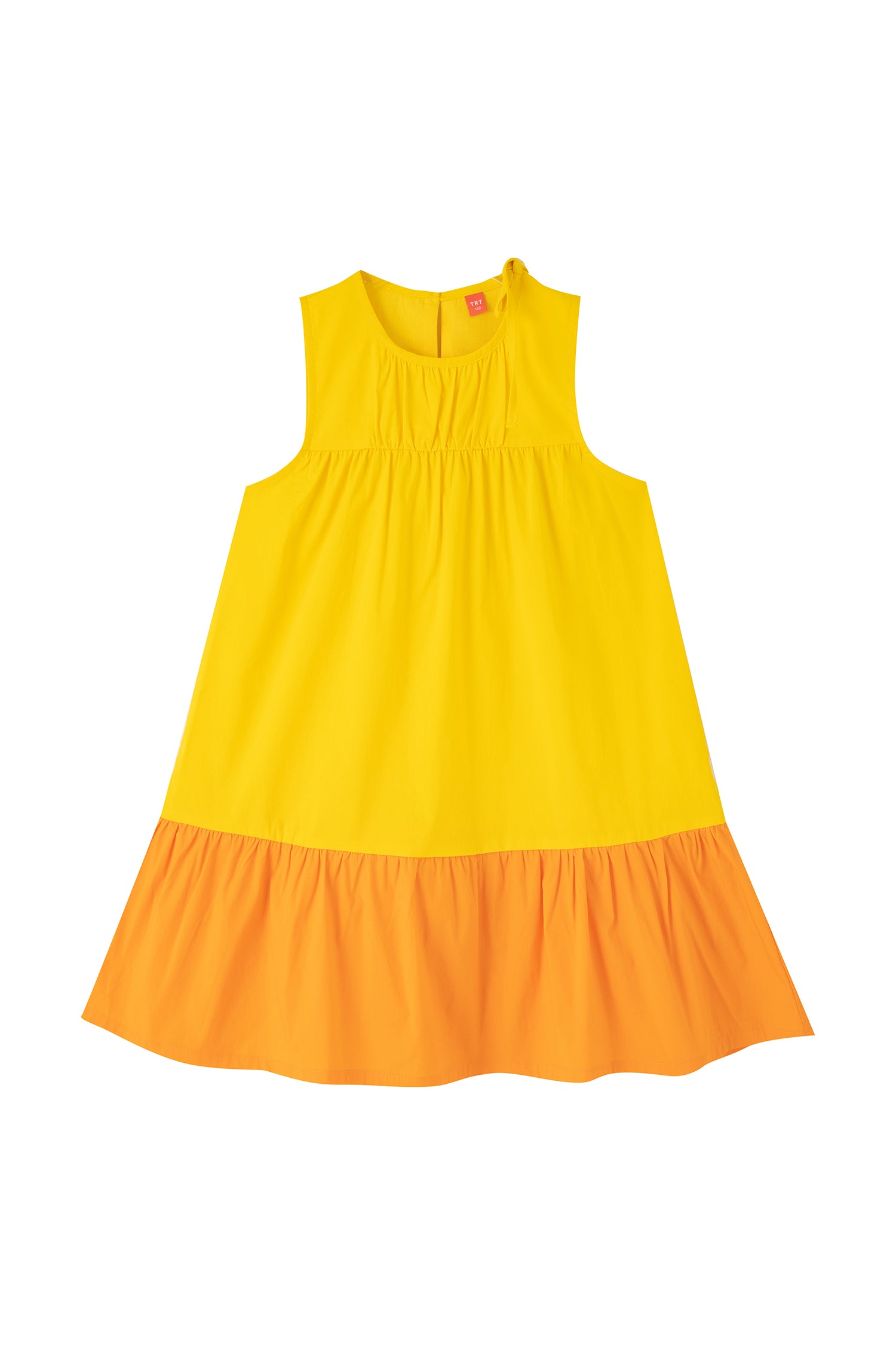 Colour Block Sleeveless Ribbon Dress - Sunray