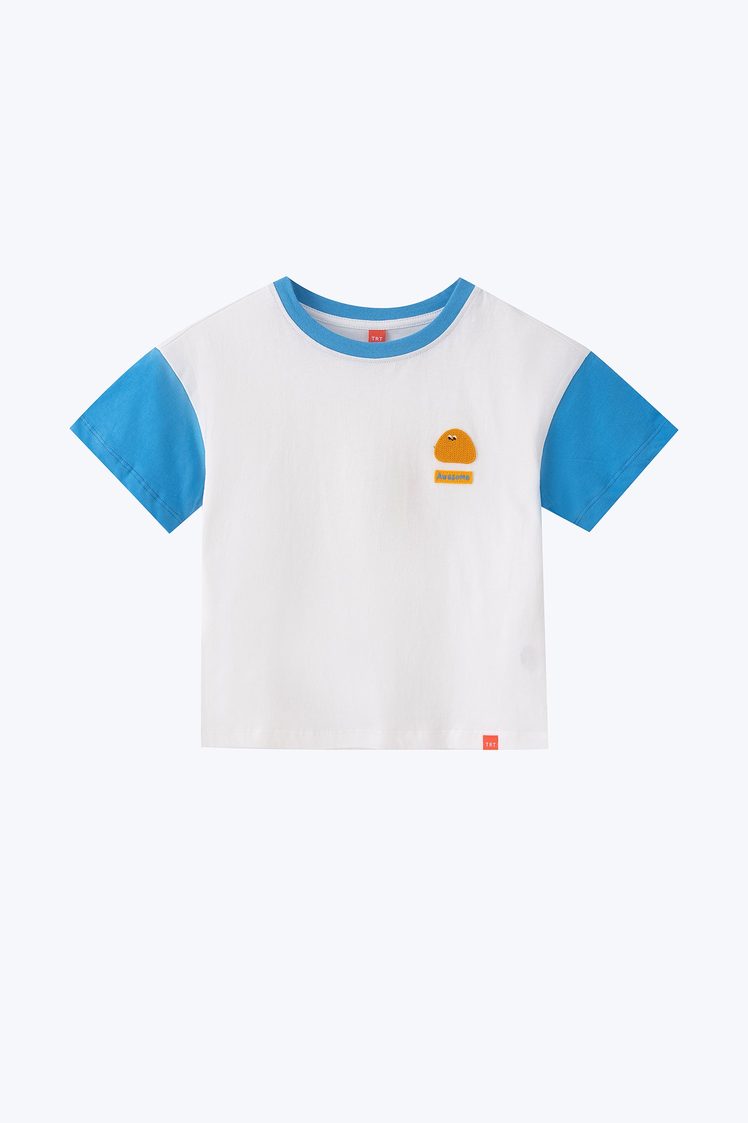 &#39;Awesome&#39; Colour Block Tee with Orange Cloud - Sky Blue