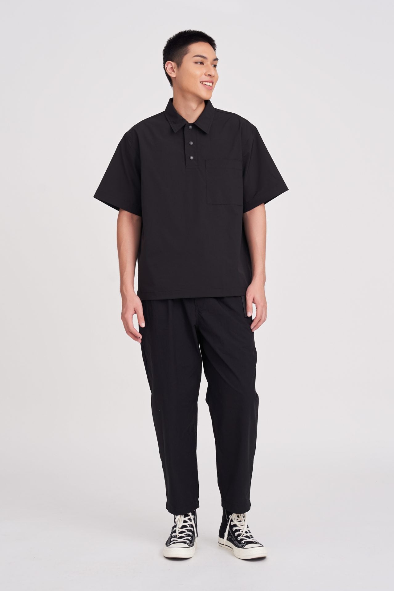 Relaxed Fit Utility Polo Tee - Black