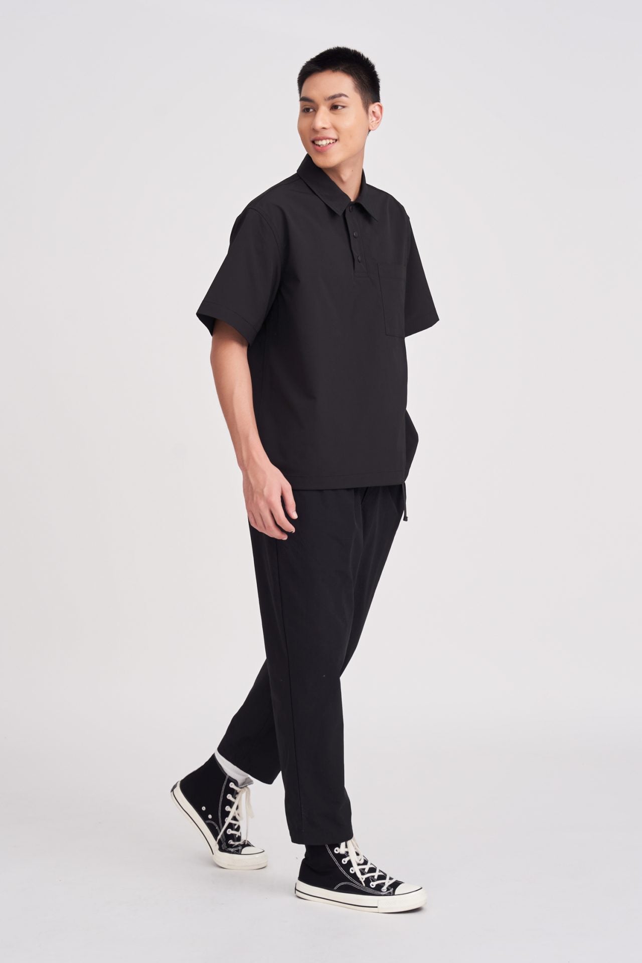 Relaxed Fit Utility Polo Tee - Black