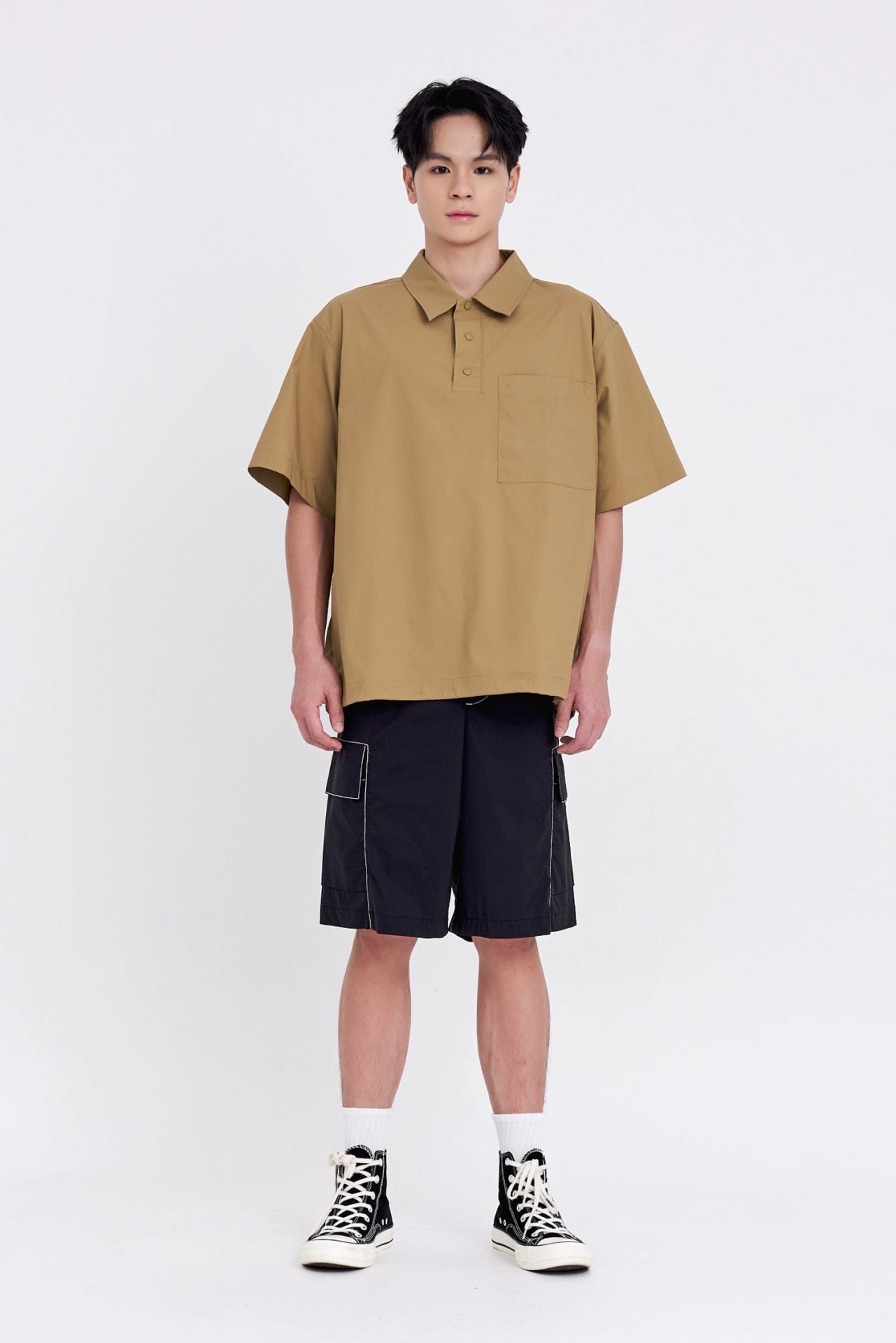 Relaxed Fit Utility Polo Tee - Mustard