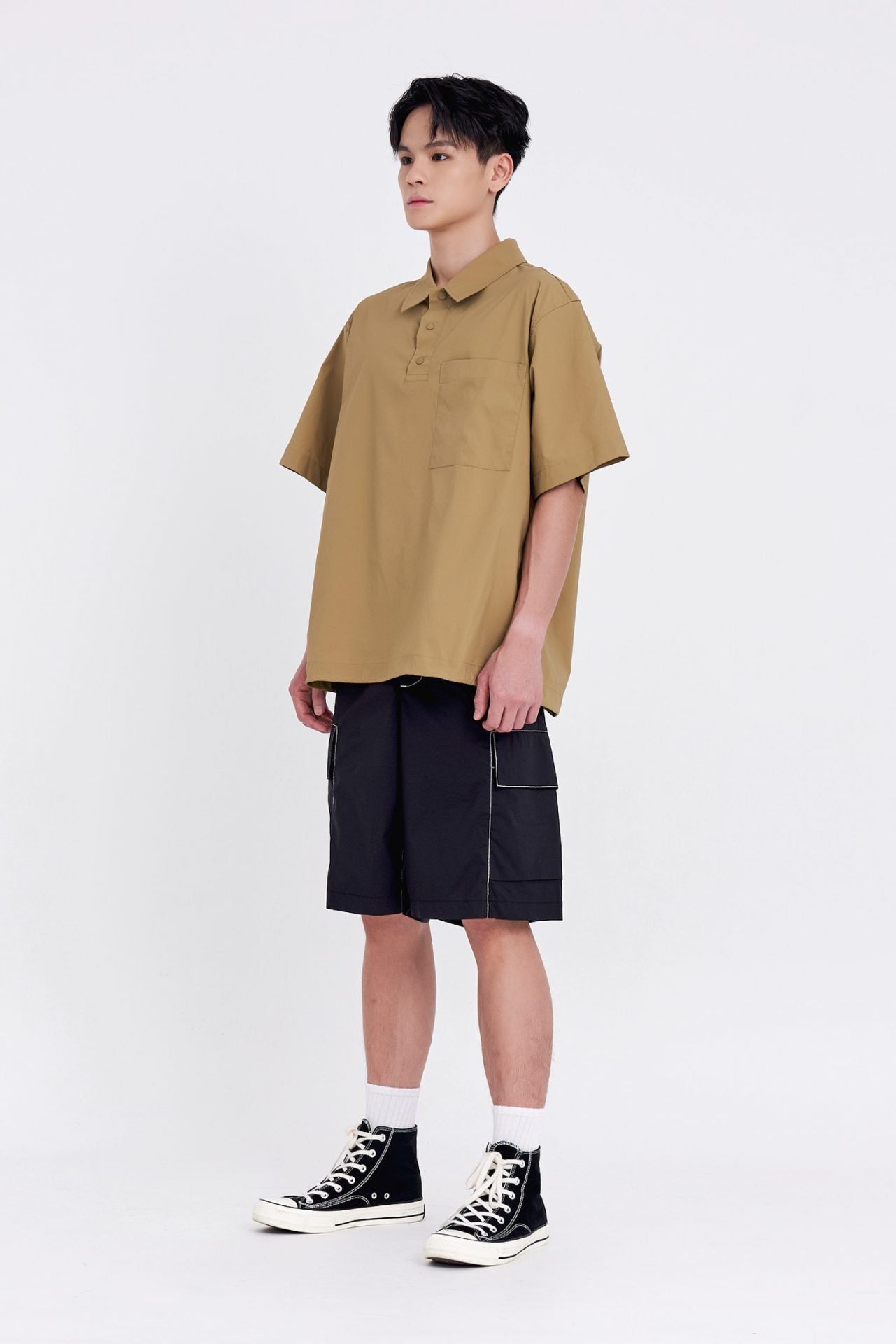 Relaxed Fit Utility Polo Tee - Mustard