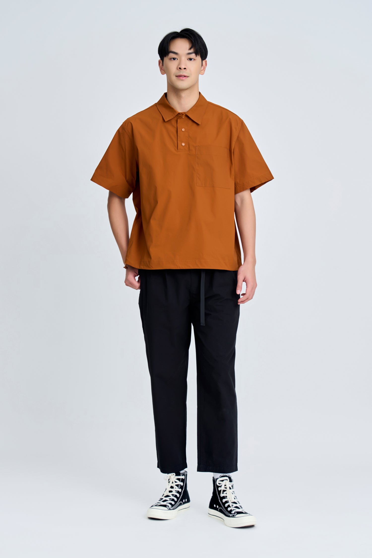 Relaxed Fit Utility Polo Tee - Burnt Orange