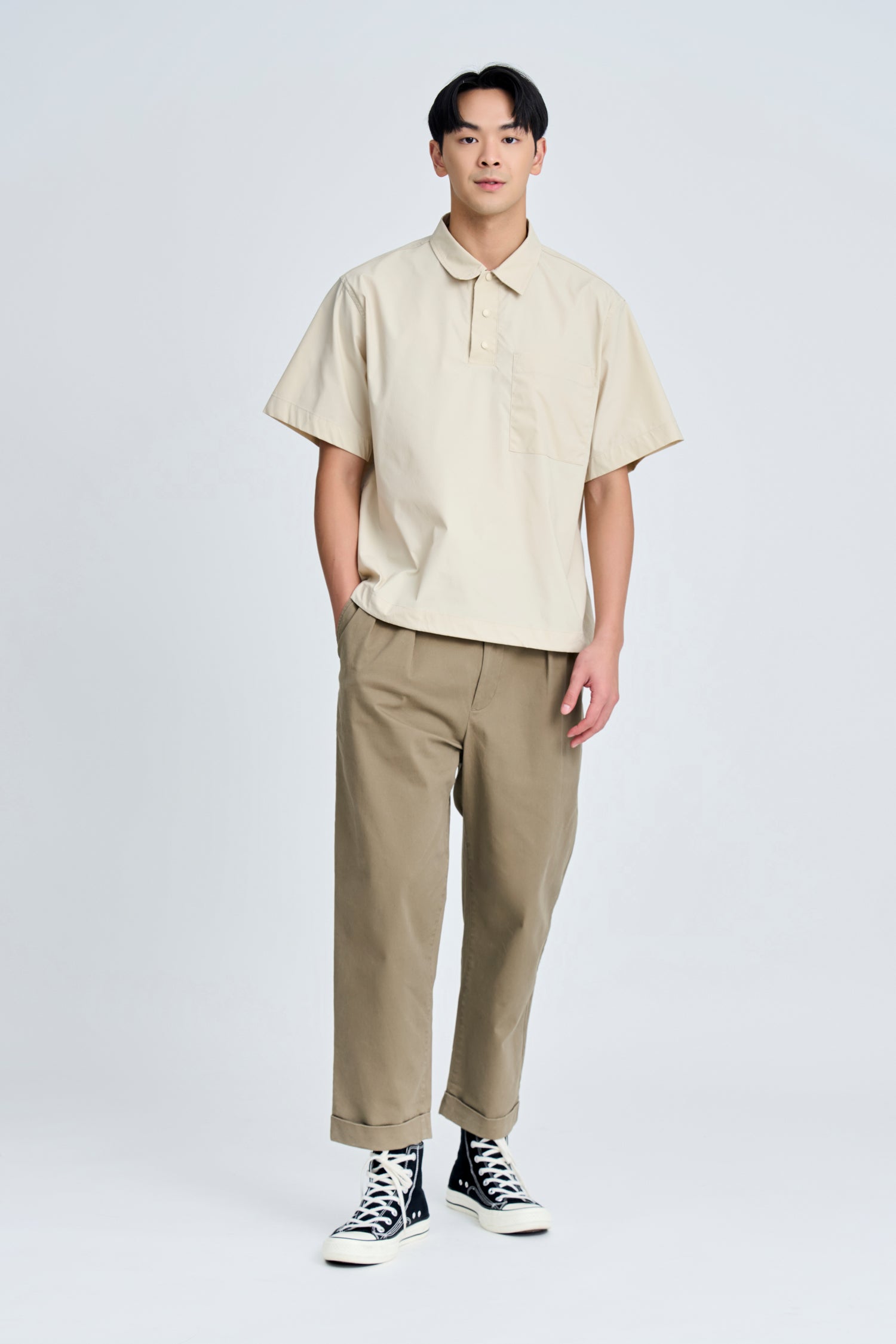 Relaxed Fit Utility Polo Tee - Beige