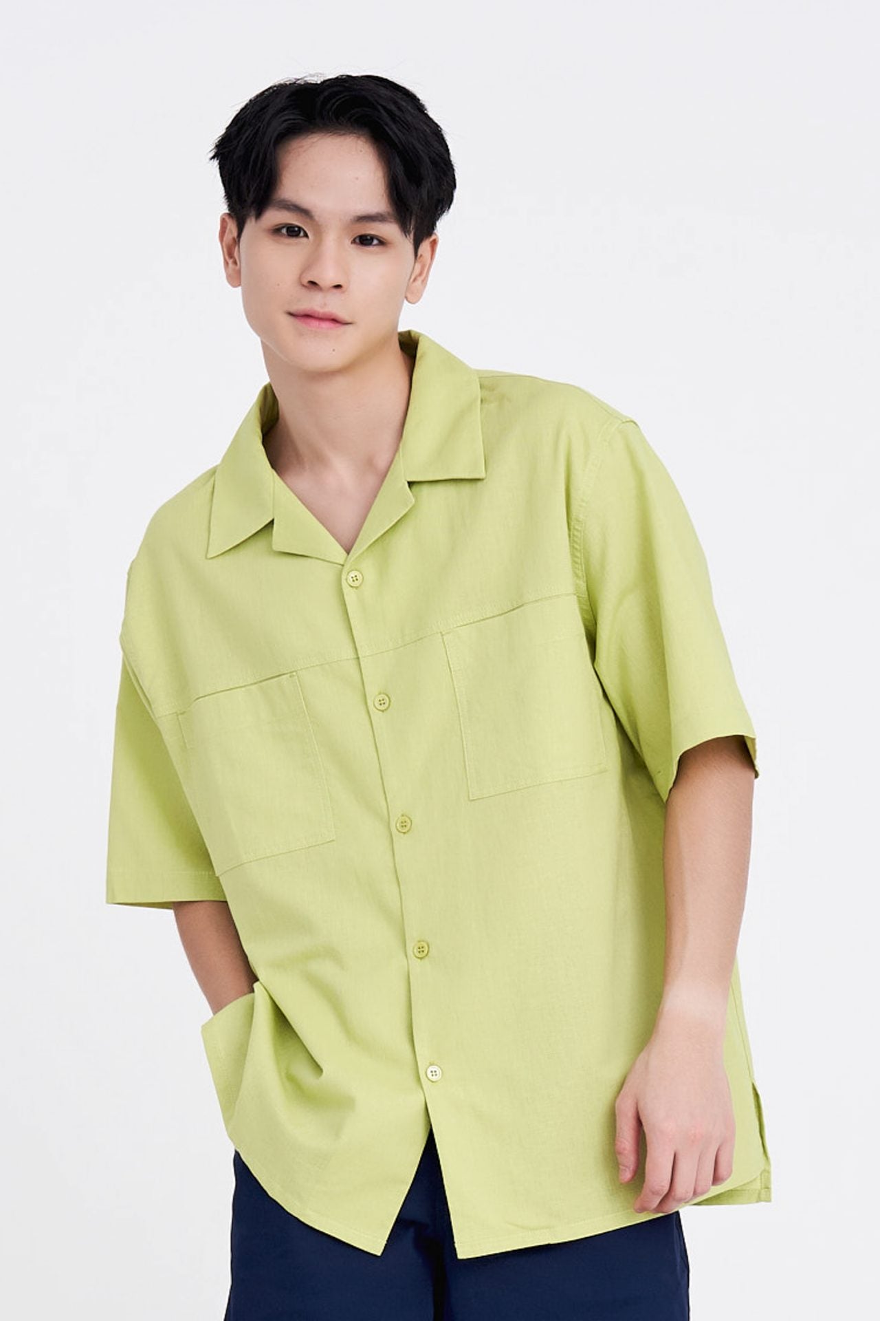 Relaxed-Fit Open Collar Shirt - Pandan