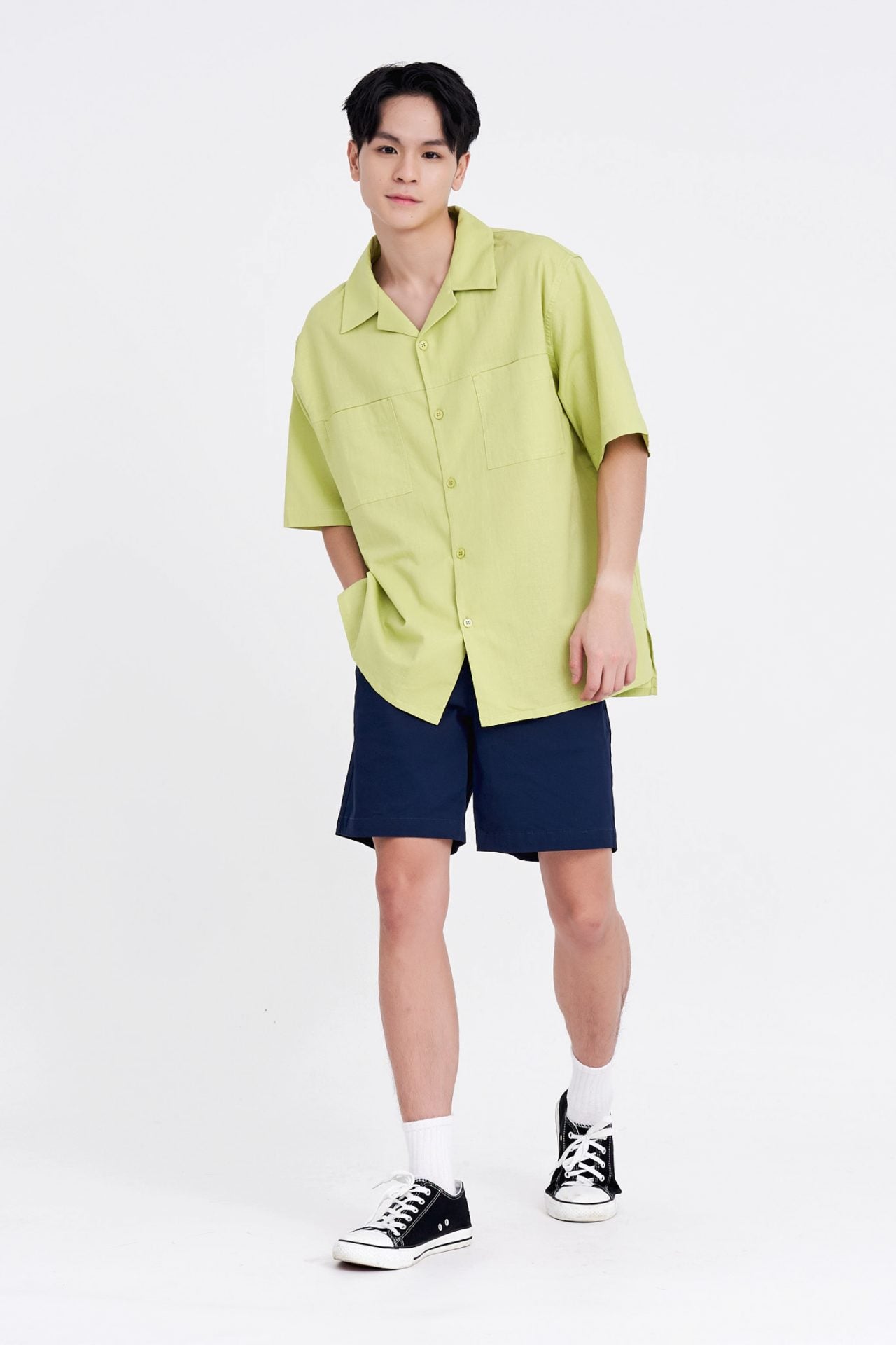 Relaxed-Fit Open Collar Shirt - Pandan