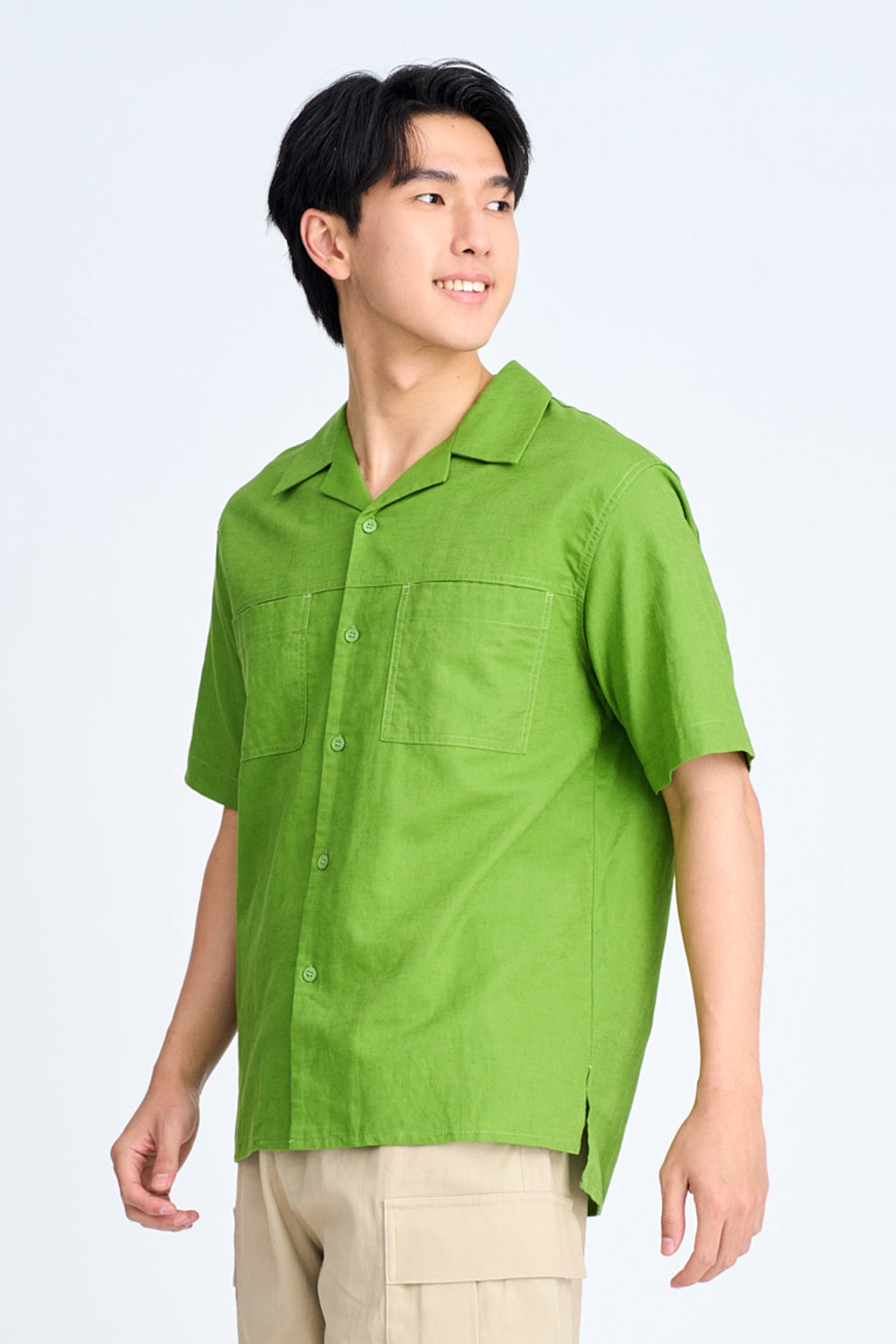 Relaxed-Fit Open Collar Shirt - Fern