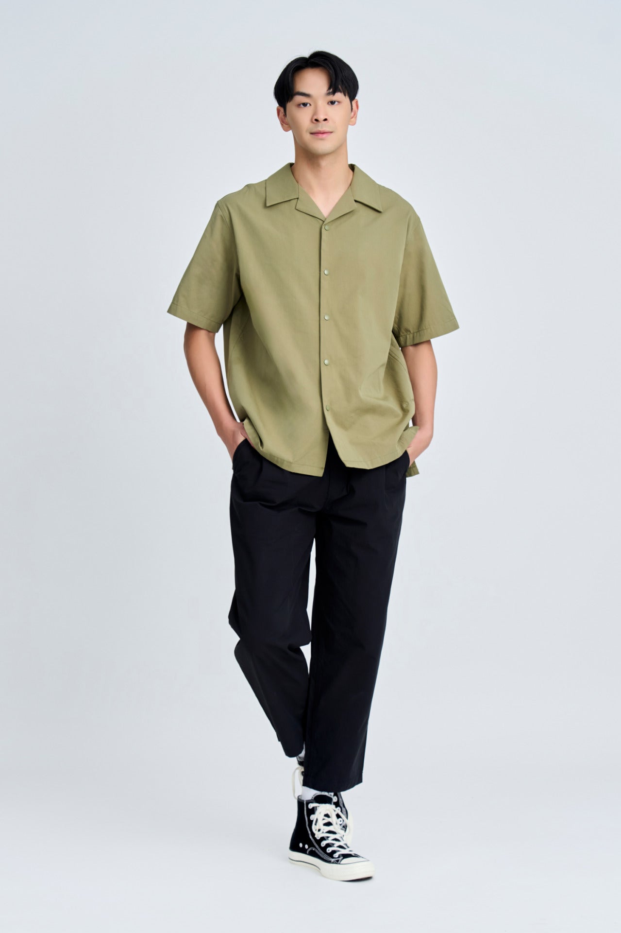 “Rue de L’Restyle” Open Collar Top - Sage