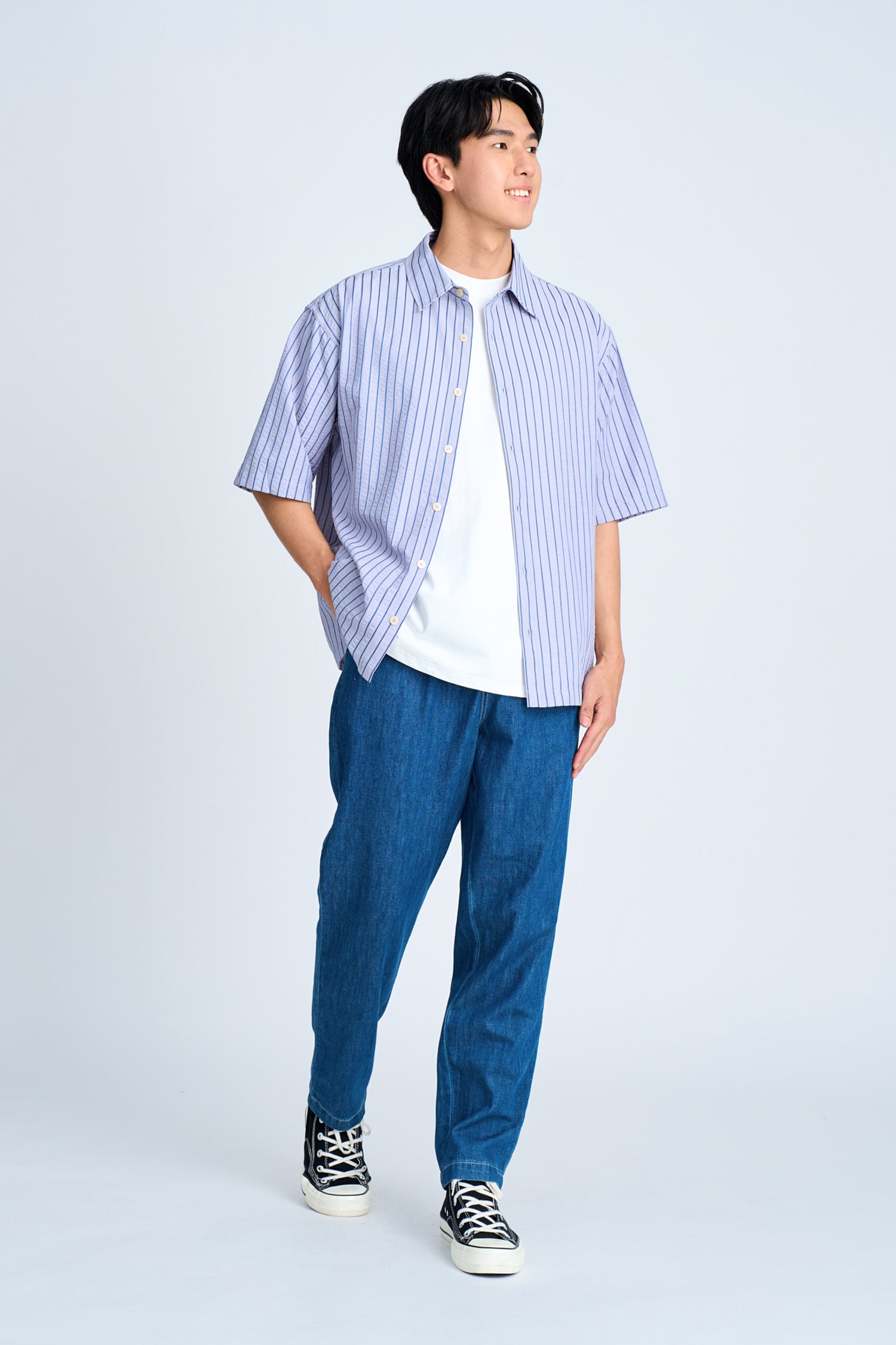 Seersucker Stripes Relaxed Cut Shirt - Stripes Blue