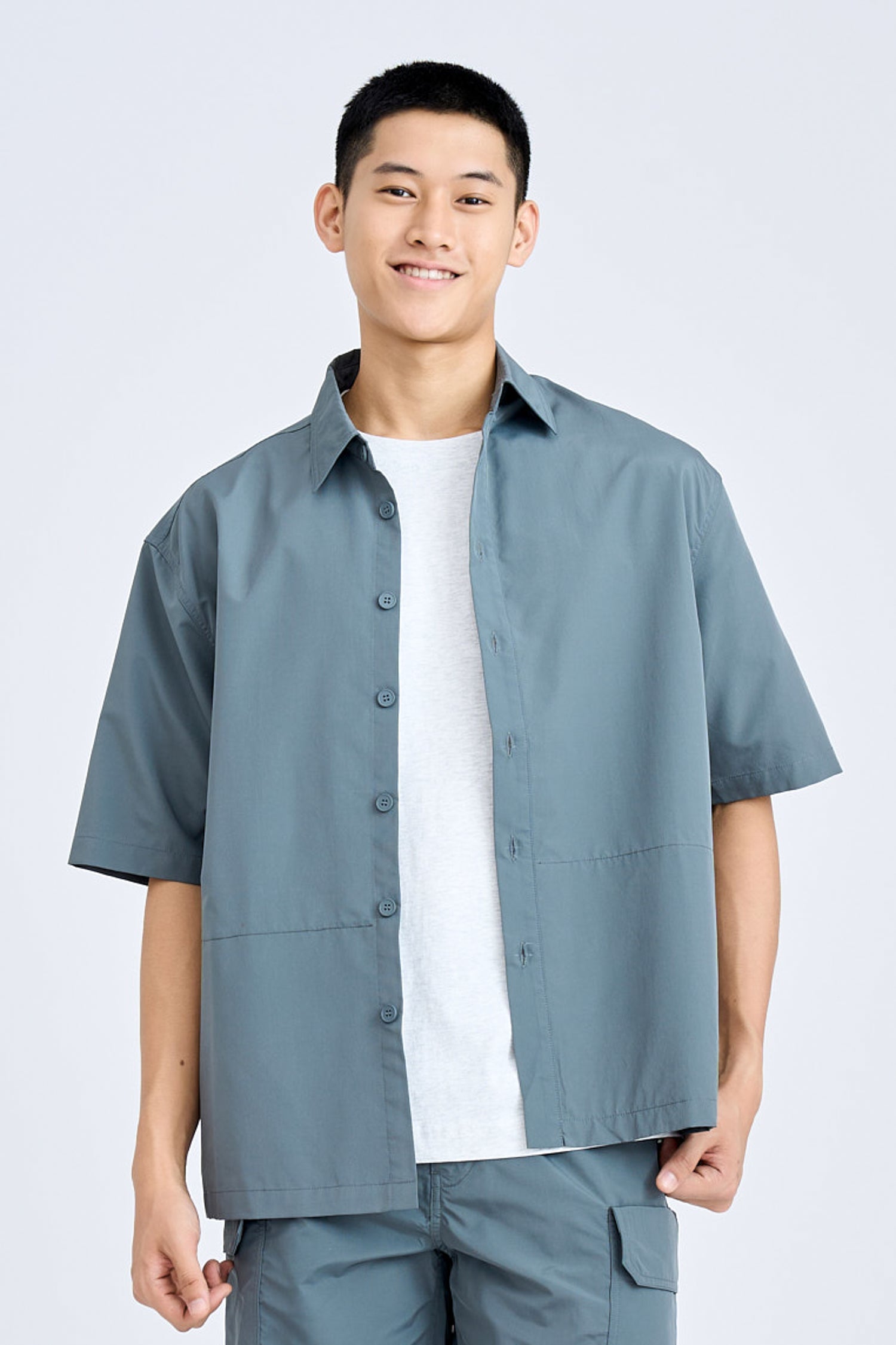 Casual Point Collar Shirt - Gray Green