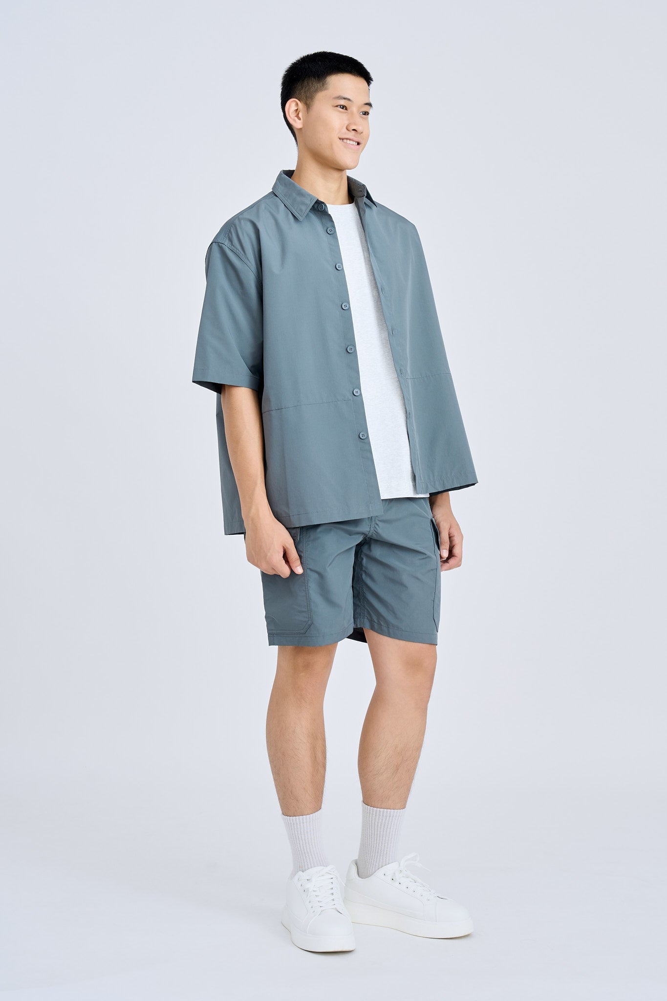 Casual Point Collar Shirt - Gray Green