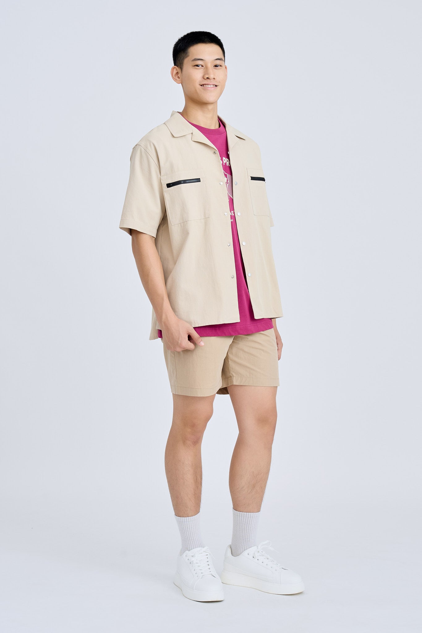 Open Collar Double pocket Shirt - Sand