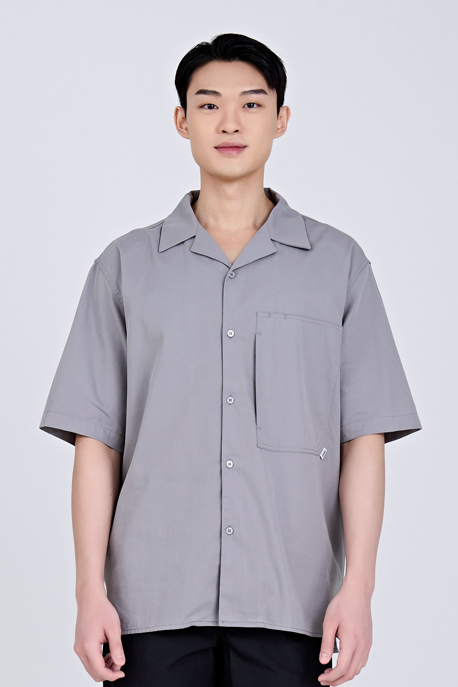 Worker&#39;s Pocket Cuban Collar Shirt - Grey