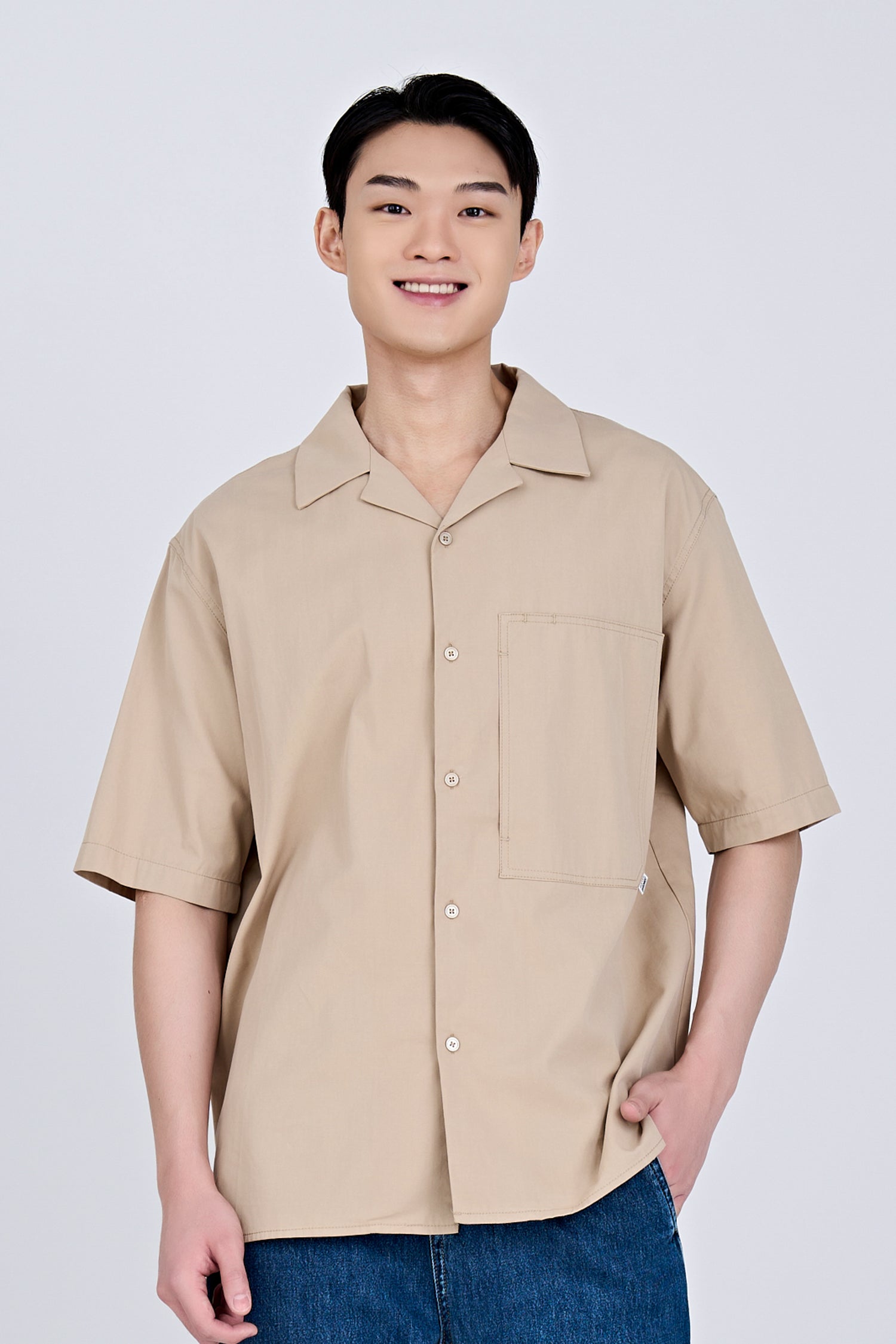 Worker&#39;s Pocket Cuban Collar Shirt - Khaki