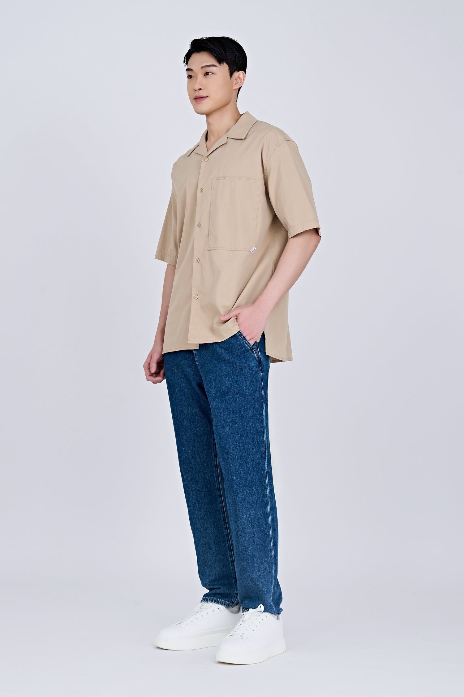 Worker&#39;s Pocket Cuban Collar Shirt - Khaki