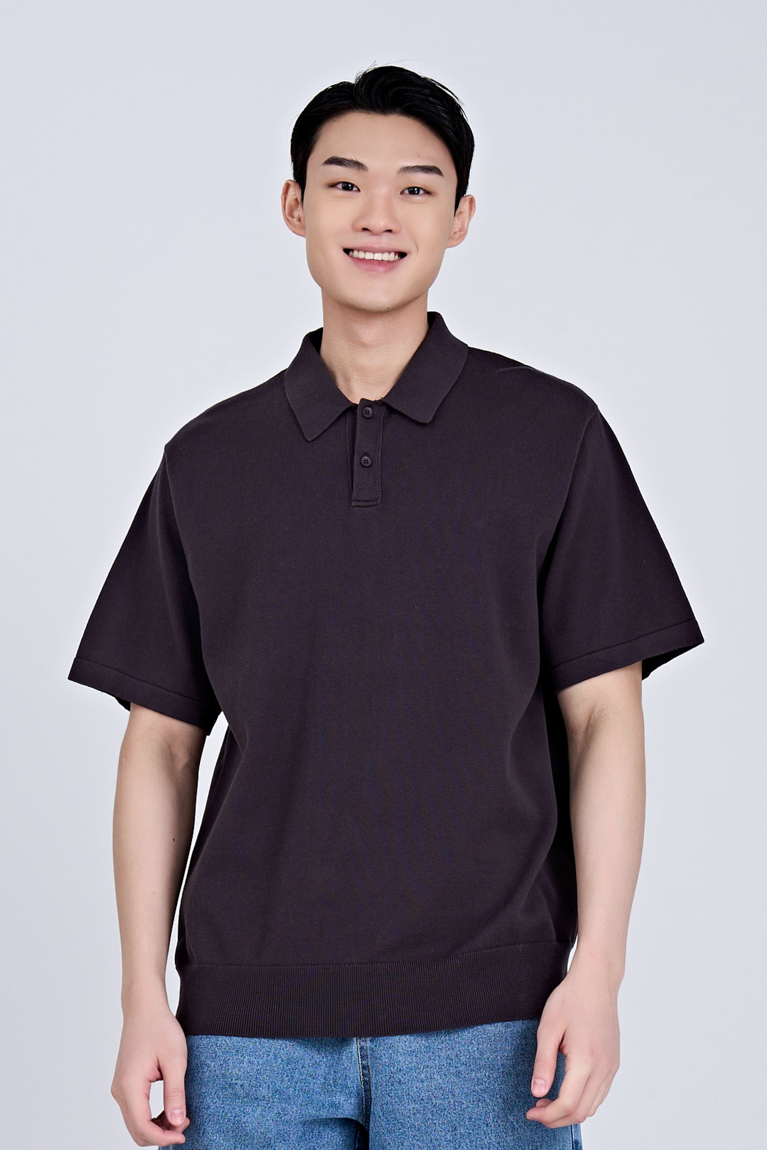 Relaxed Cut Knit Polo - Charcoal