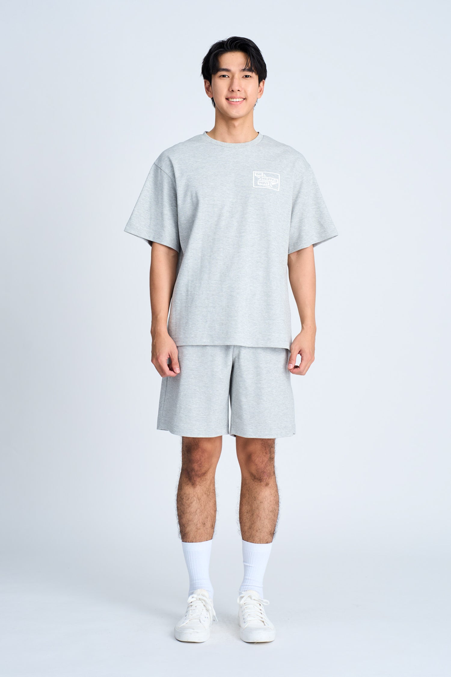 Twill Jersey Boxed Logo Bermudas - Light Grey