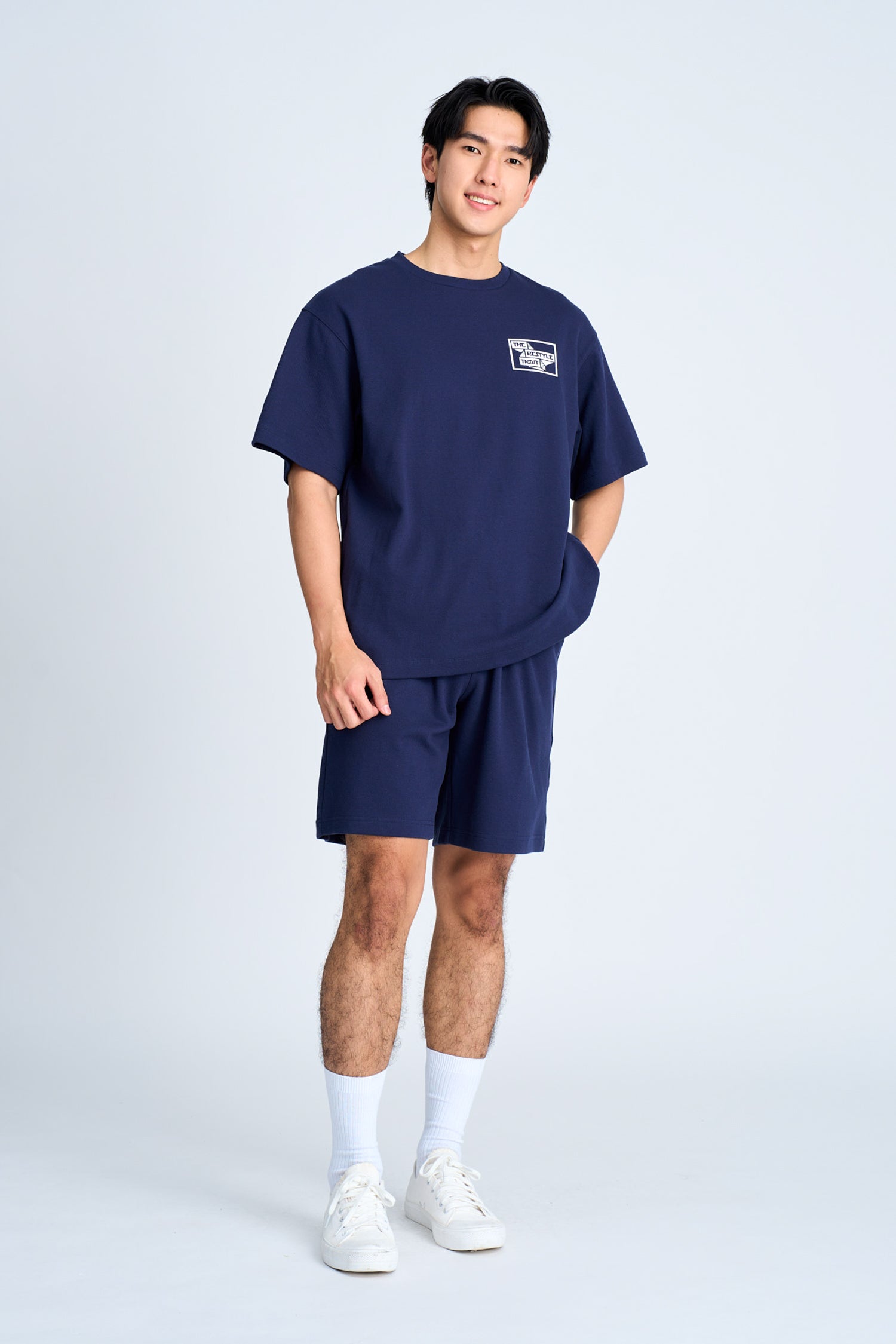 Twill Jersey Boxed Logo Bermudas - Navy