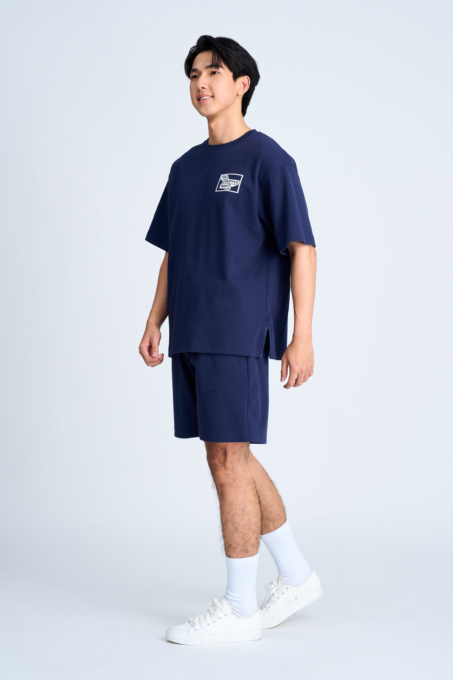 Twill Jersey Boxed Logo Bermudas - Navy