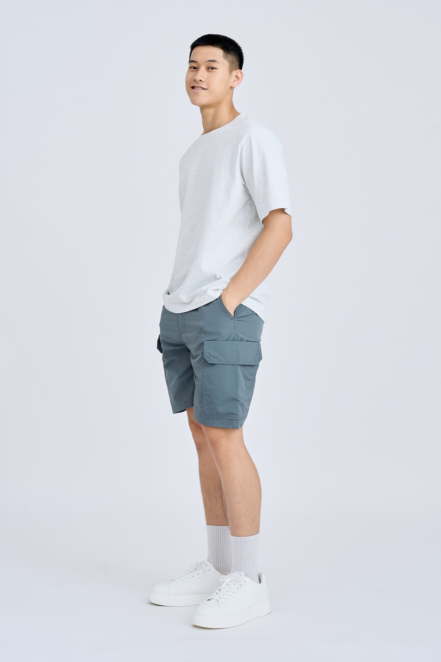 Elasticated Utility Cargo Bermudas - Grey Green