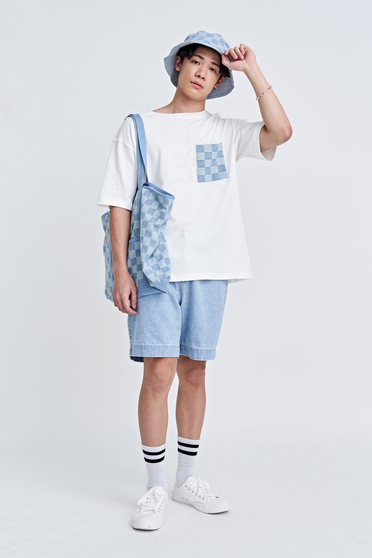 (B) Polycotton Jersey With Checkerboard Pocket Tee