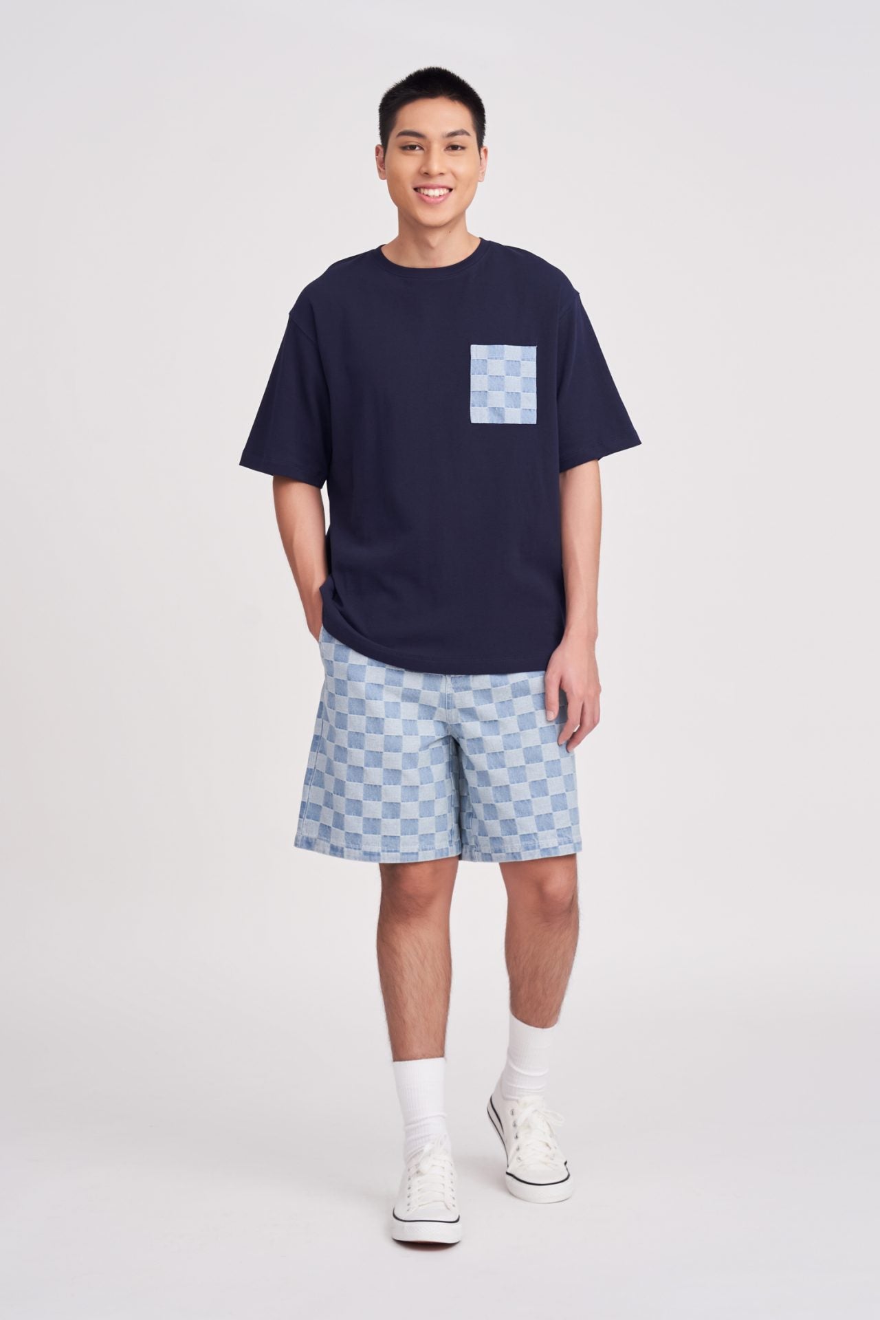 (B) Polycotton Jersey With Checkerboard Pocket Tee