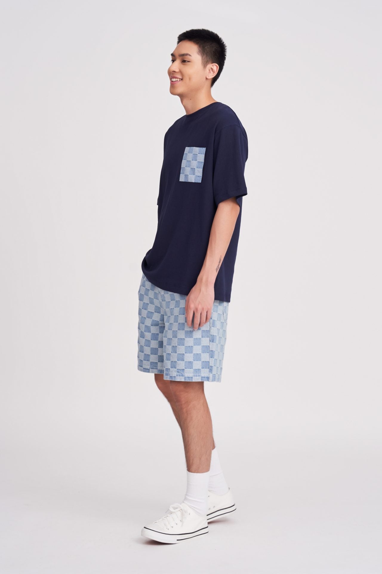 (B) Polycotton Jersey With Checkerboard Pocket Tee