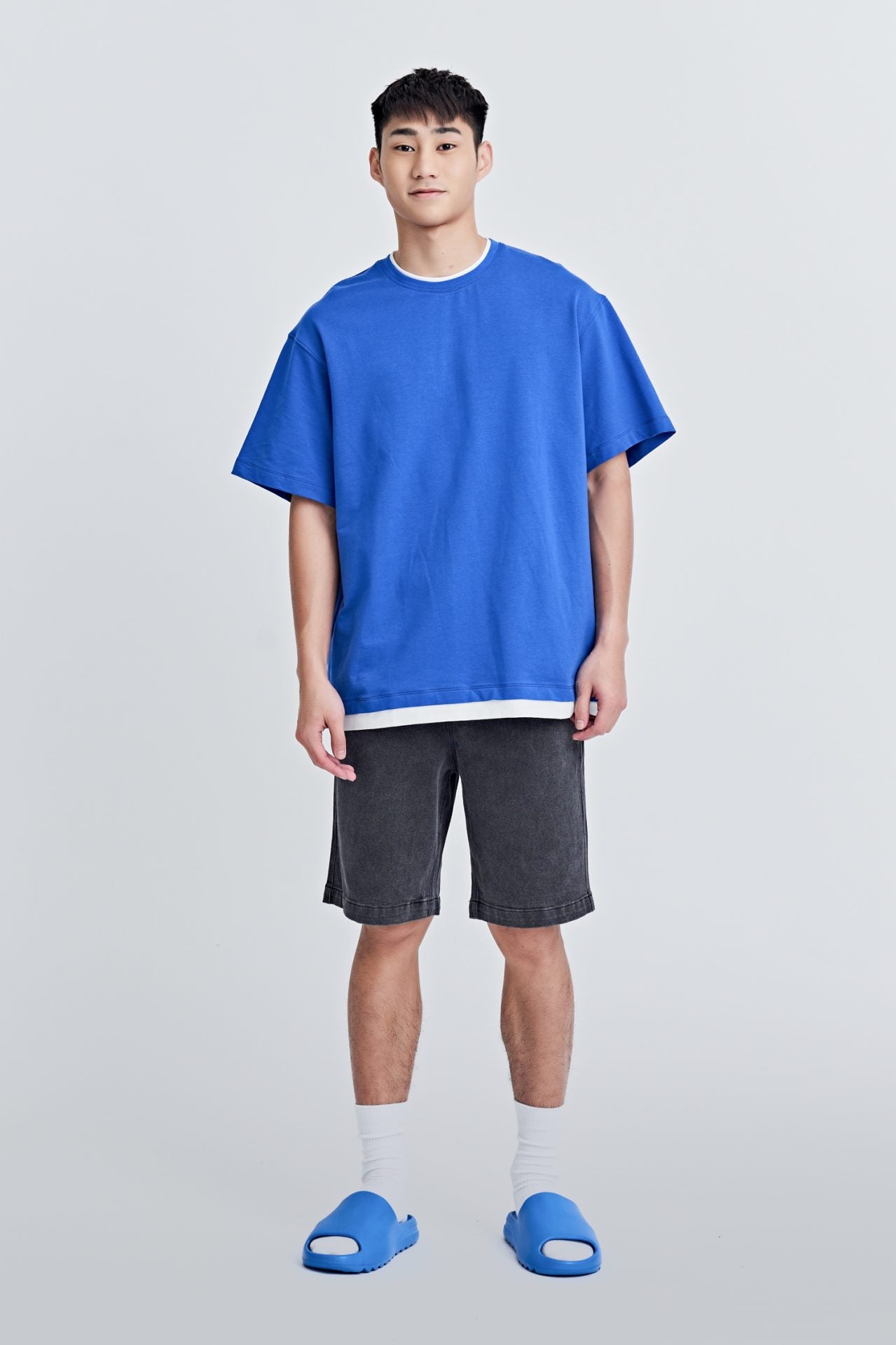 (C) Jersey Double Collar-Hem Tee - Cobalt