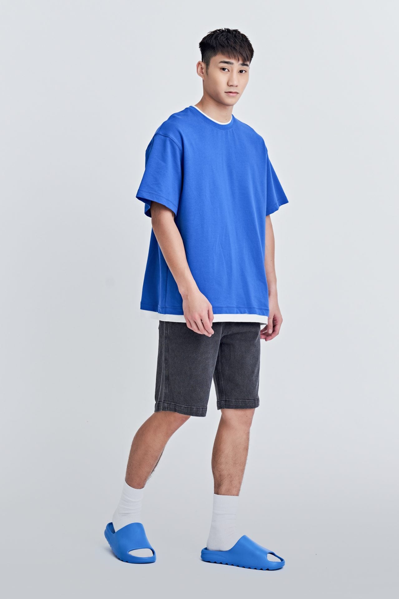 (C) Jersey Double Collar-Hem Tee - Cobalt