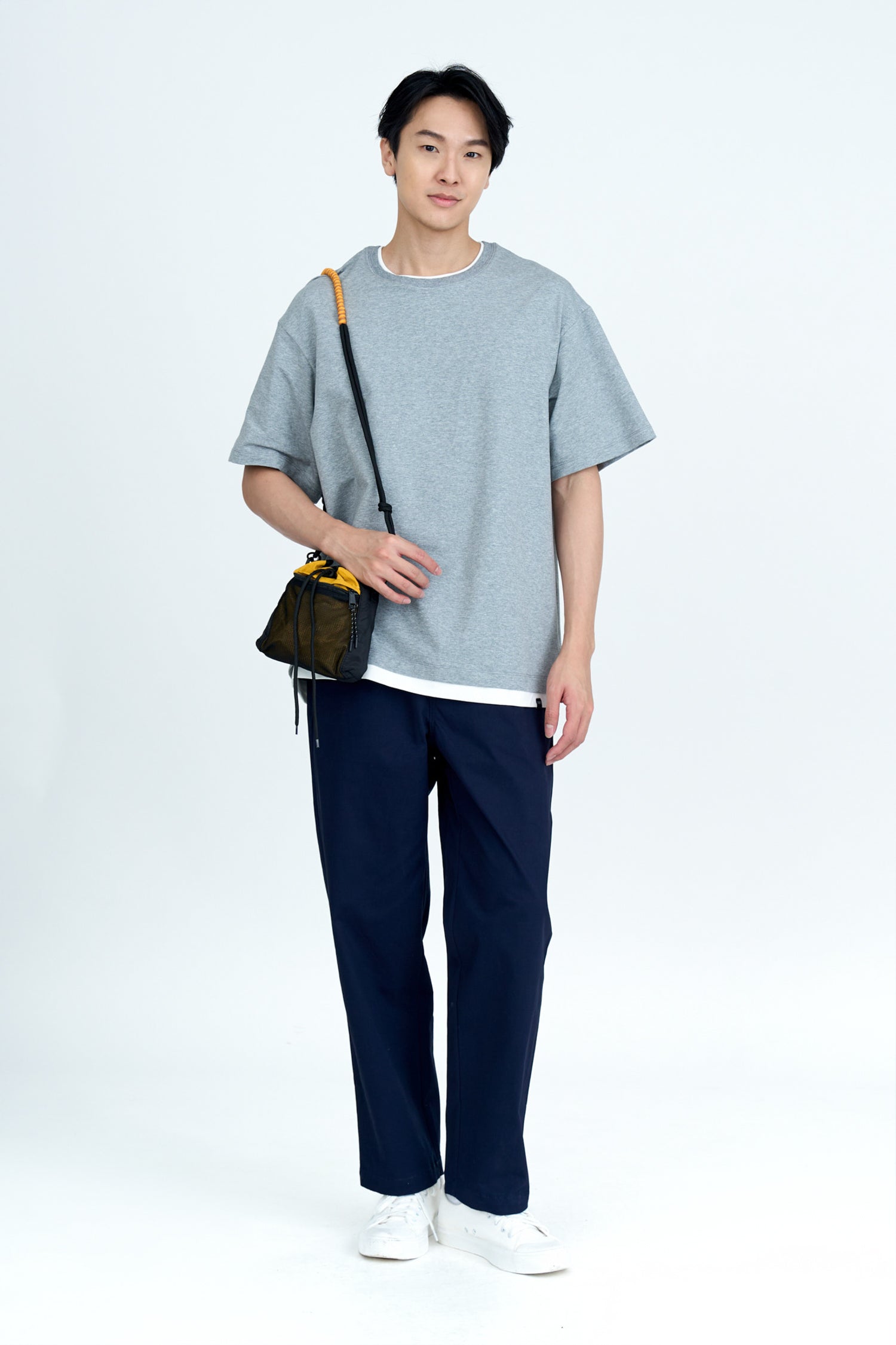 (C) Jersey Double Collar-Hem Tee - Light Heather Grey