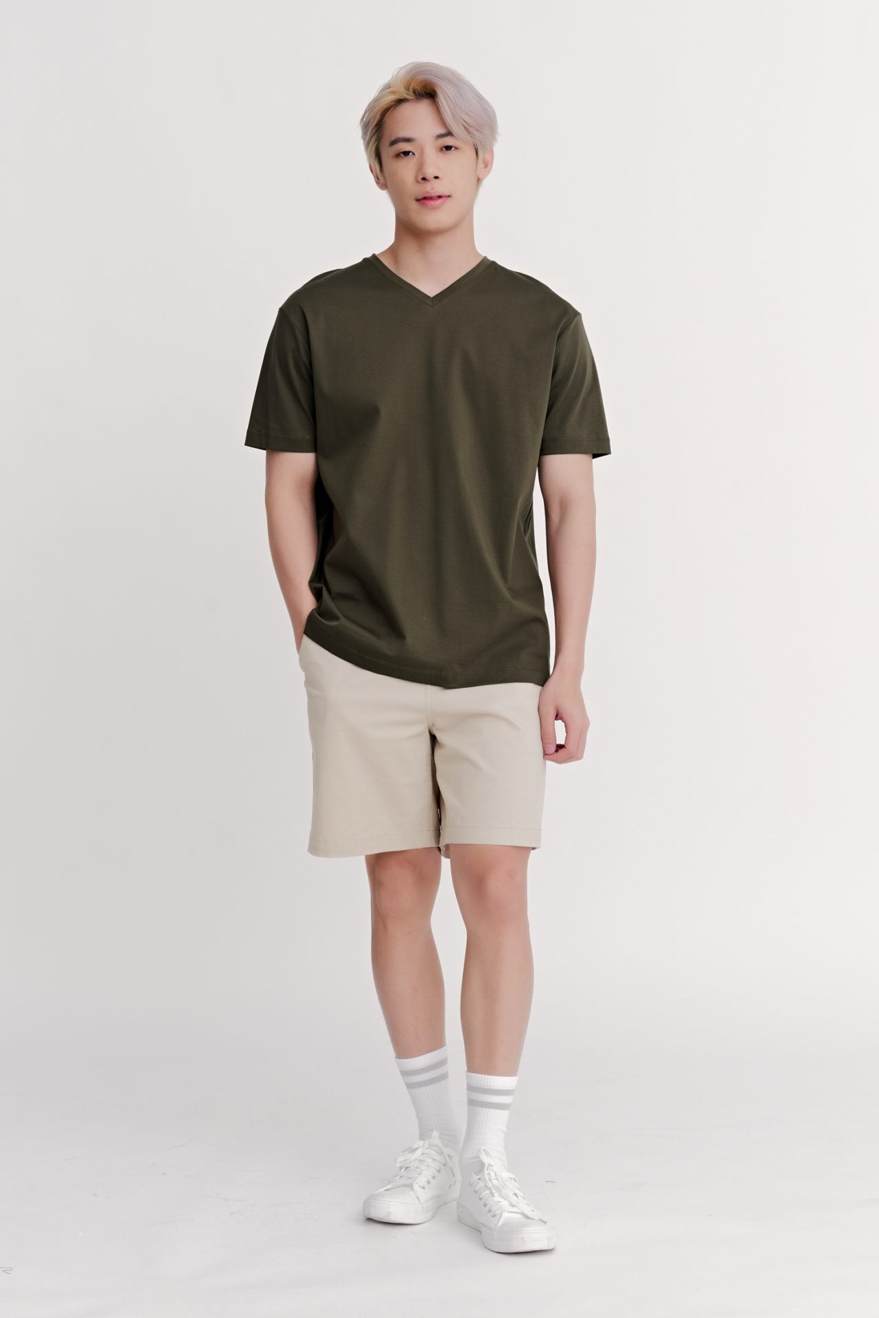 (A) Classic Regular-Fit V Neck Tee - Army Green