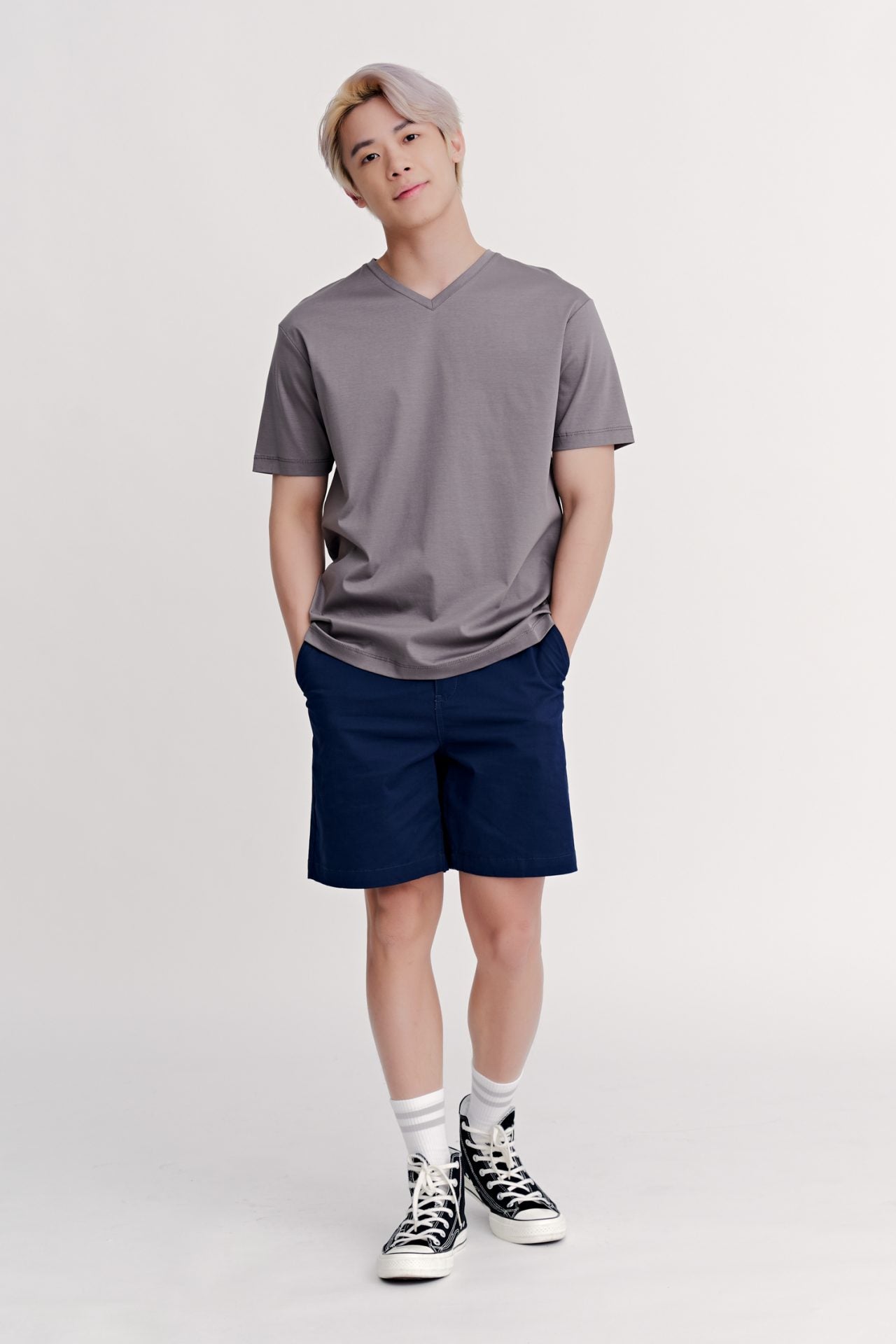 (A) Classic Regular-Fit V Neck Tee - Dark Grey