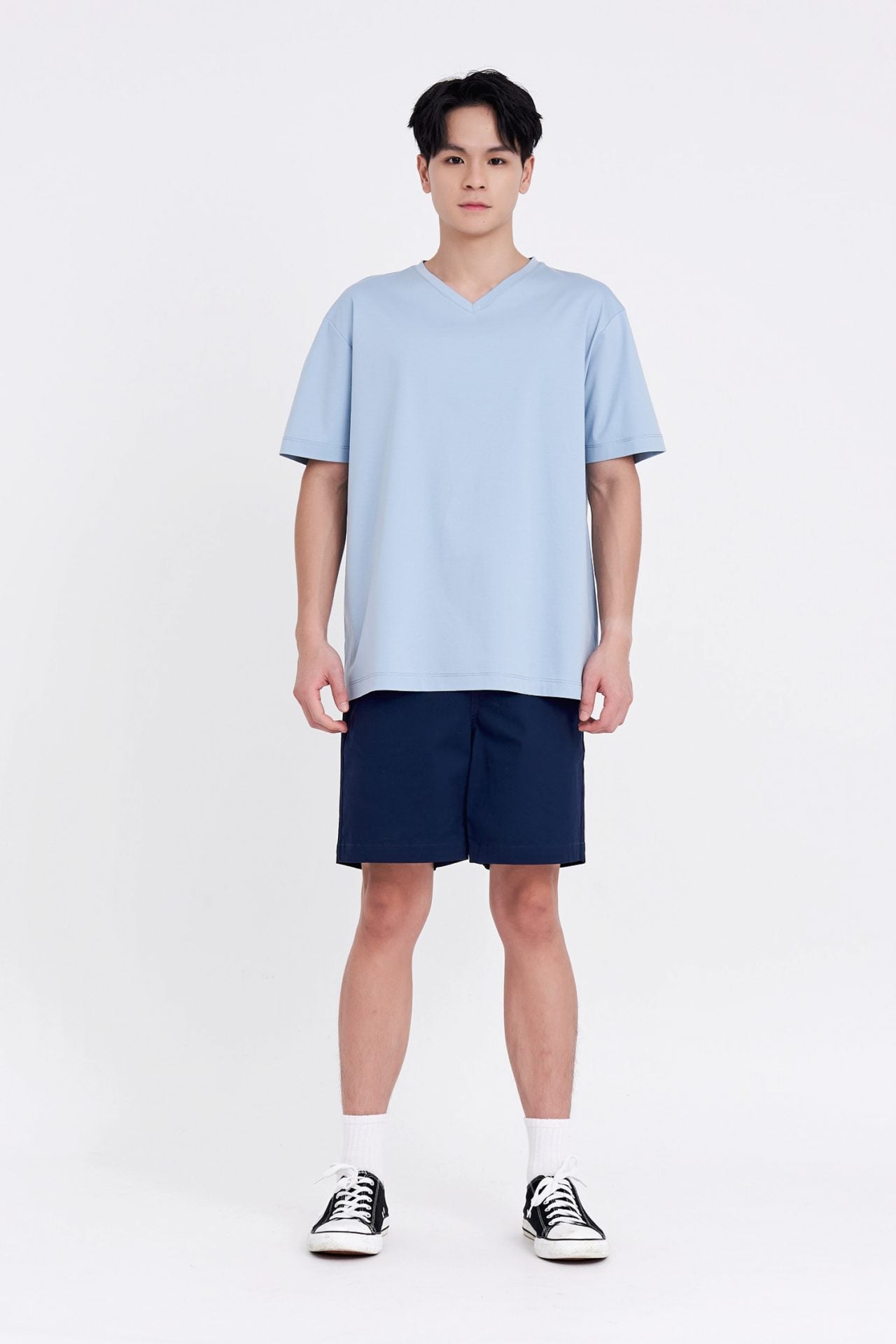 (A) Classic Regular-Fit V Neck Tee - Dusty Blue