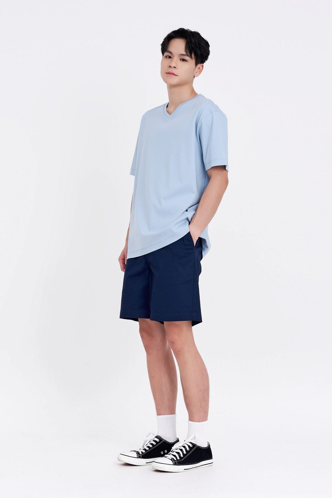 (A) Classic Regular-Fit V Neck Tee - Dusty Blue