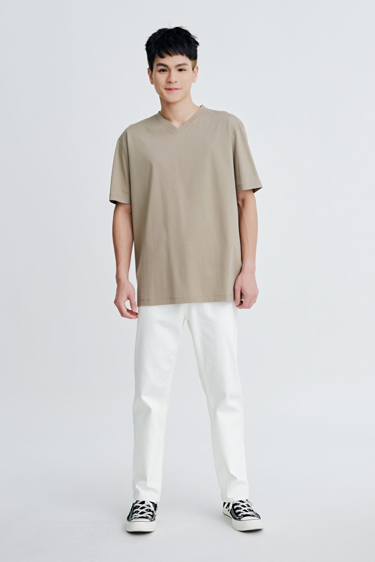 (A) Classic Regular-Fit V Neck Tee - Taupe