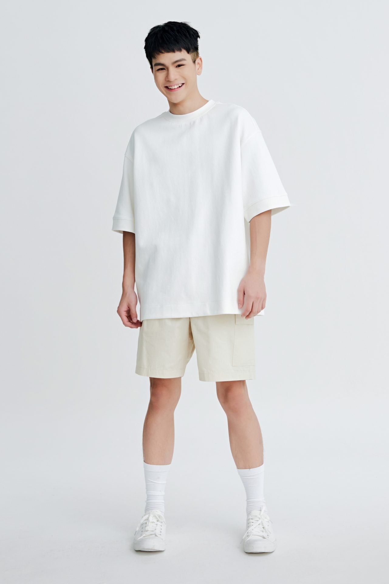 (C) Oversized Fit Heavyweight Tee - Cream