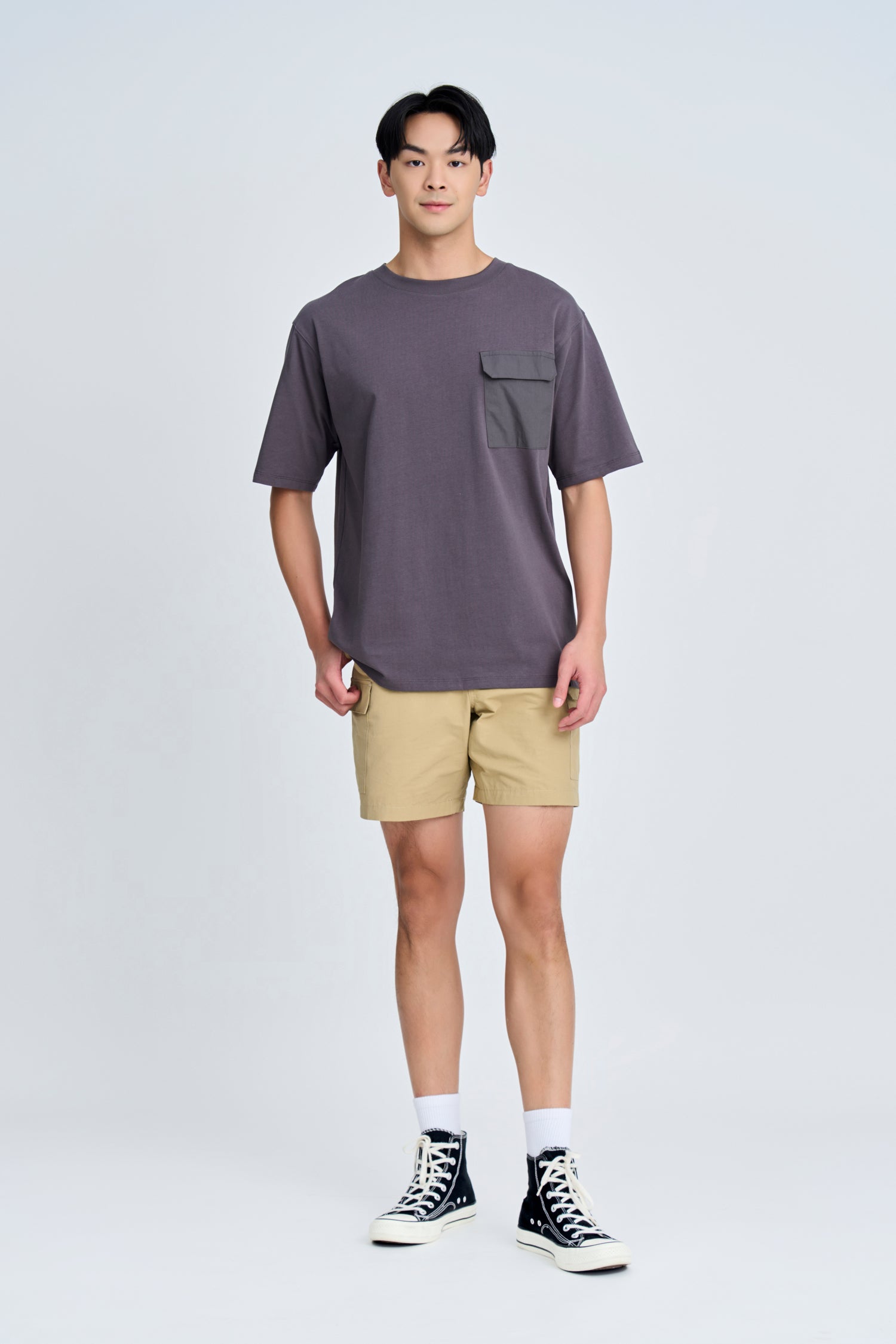 Flapped Patch Pocket Tee - Charcoal