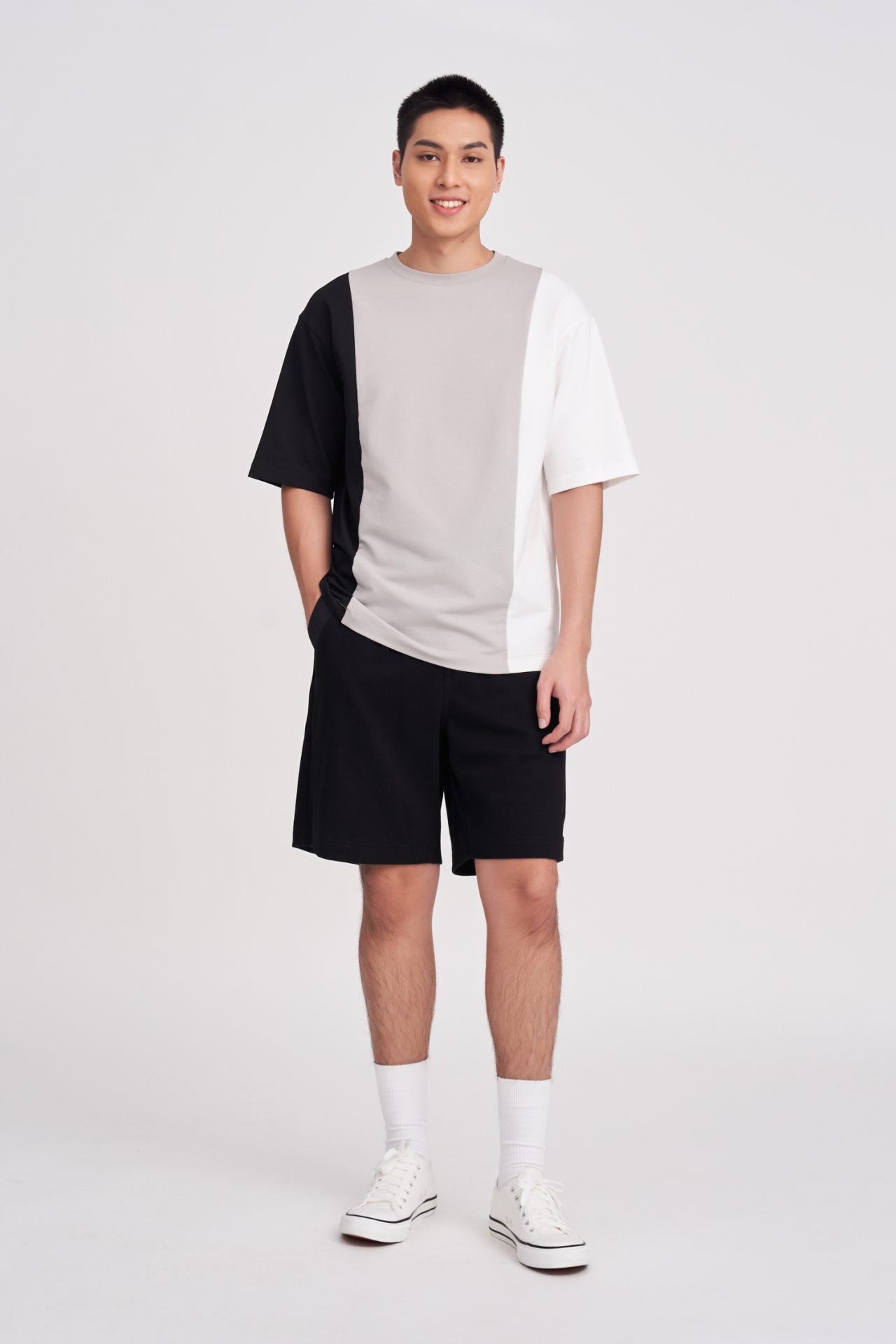 Polycotton Jersey Colour Block Tee - Cream