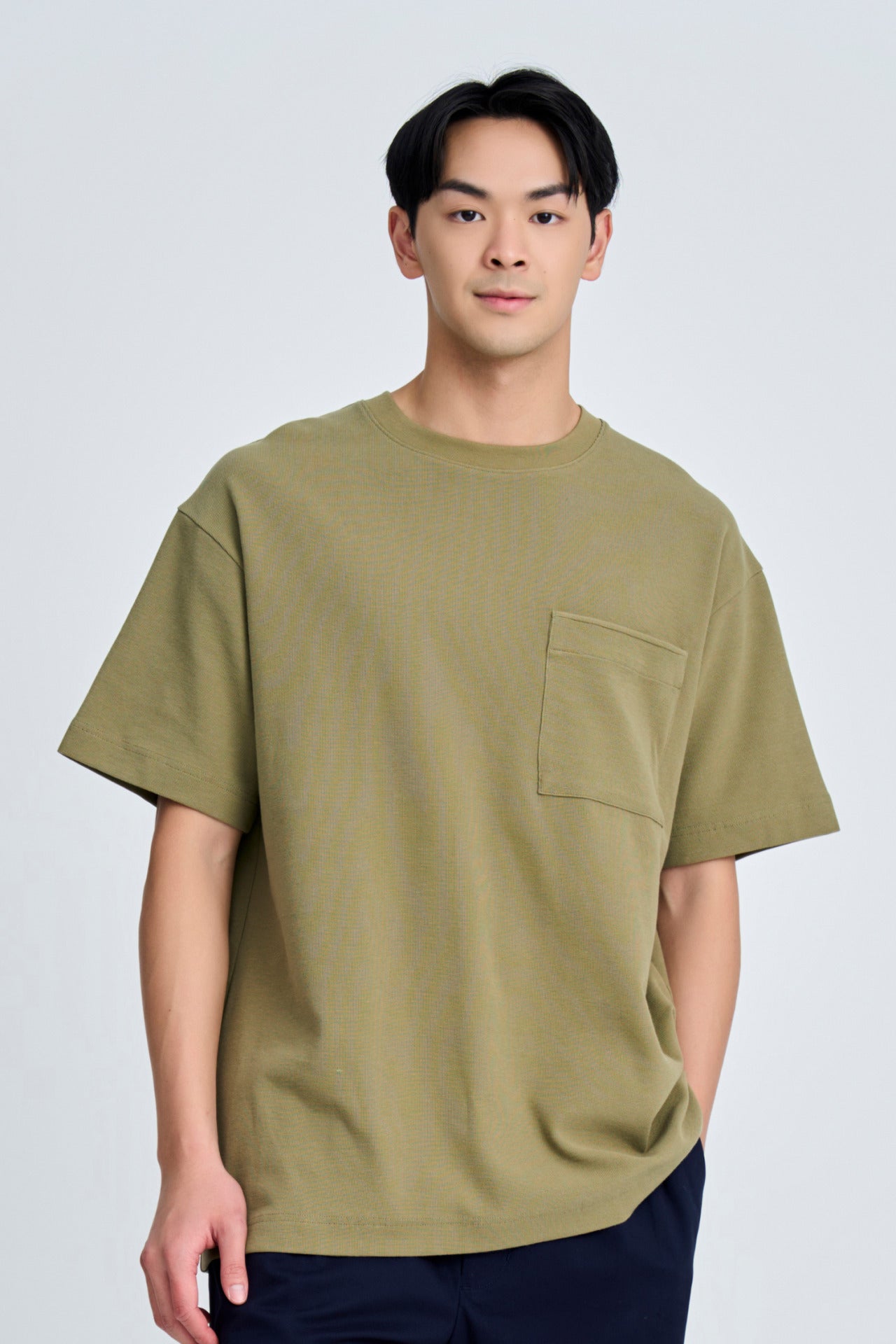 (C) Oversized Waffle Jersey Tee - Dark Olive Green