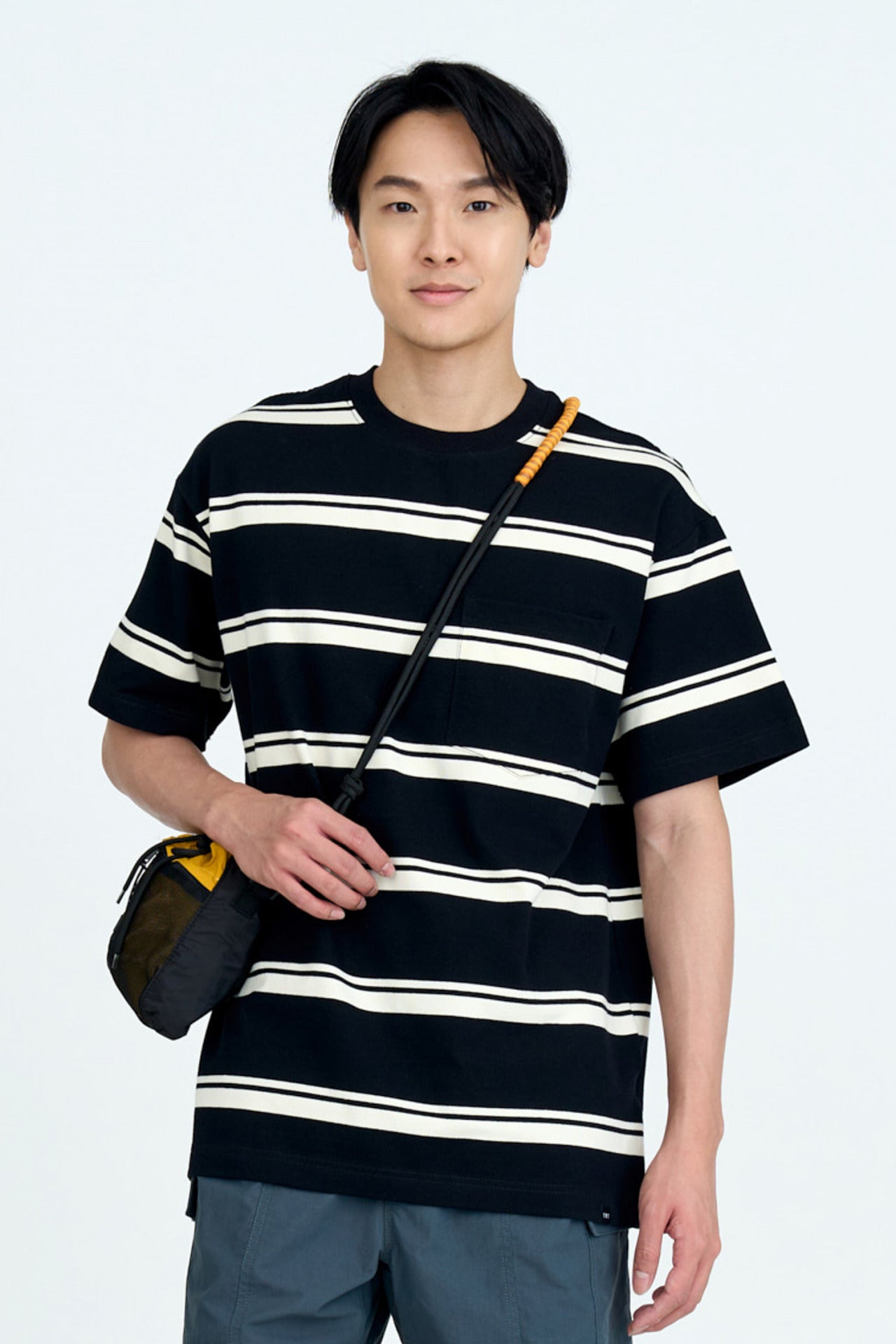 Oversized Wide Contrast Stripes Tee - Black Stripes