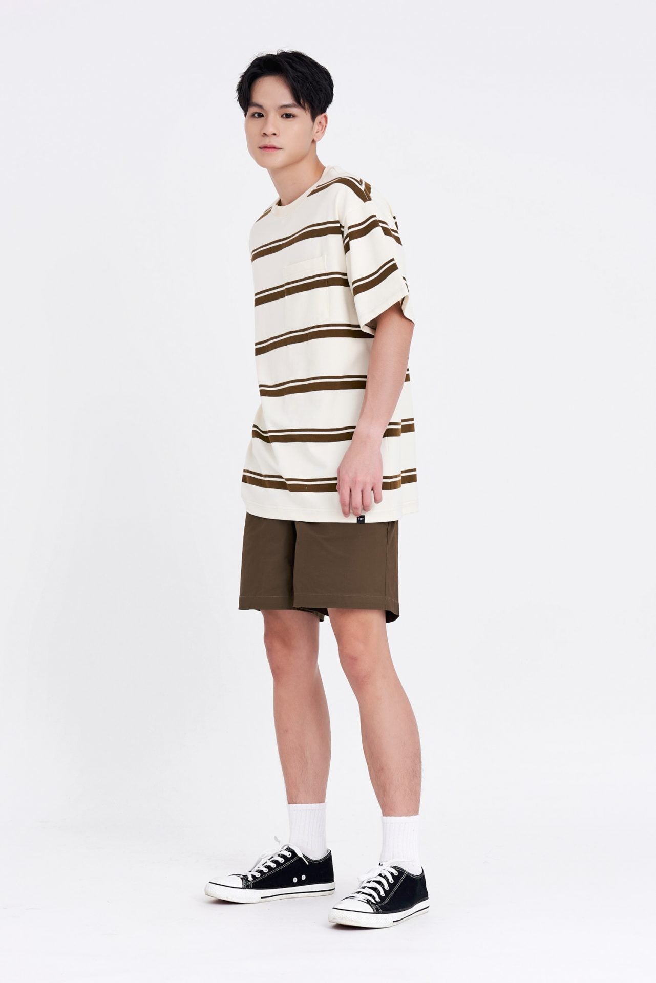 Oversized Wide Contrast Stripes Tee - Brown Stripes