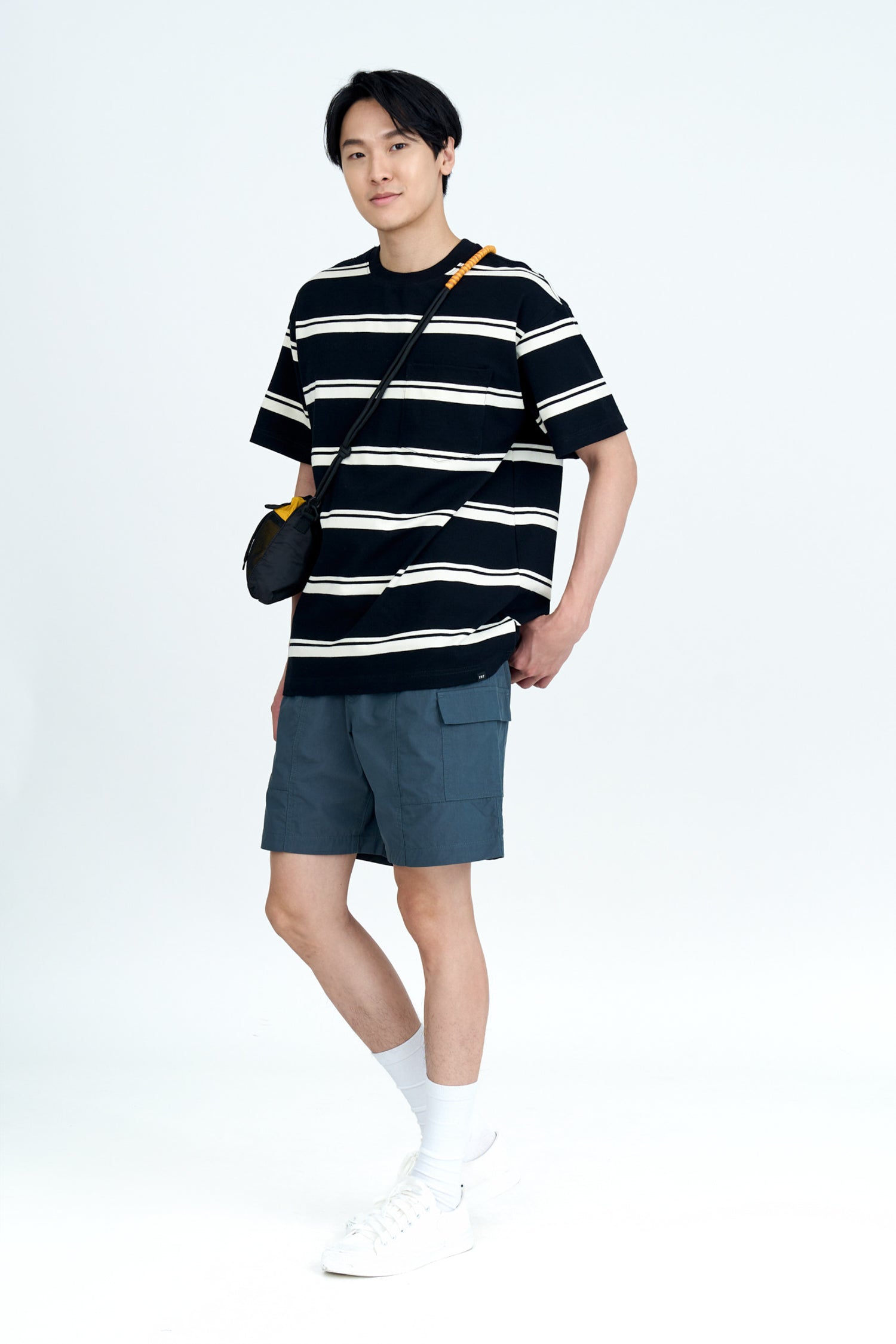 Oversized Wide Contrast Stripes Tee - Black Stripes