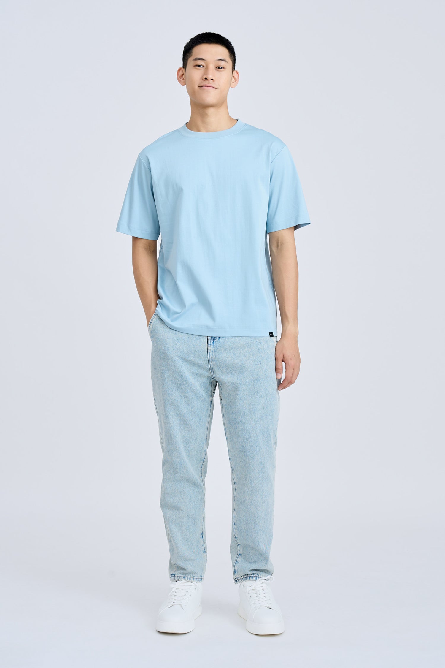 (A) Essential Crew Neck Tee - Dusty Blue