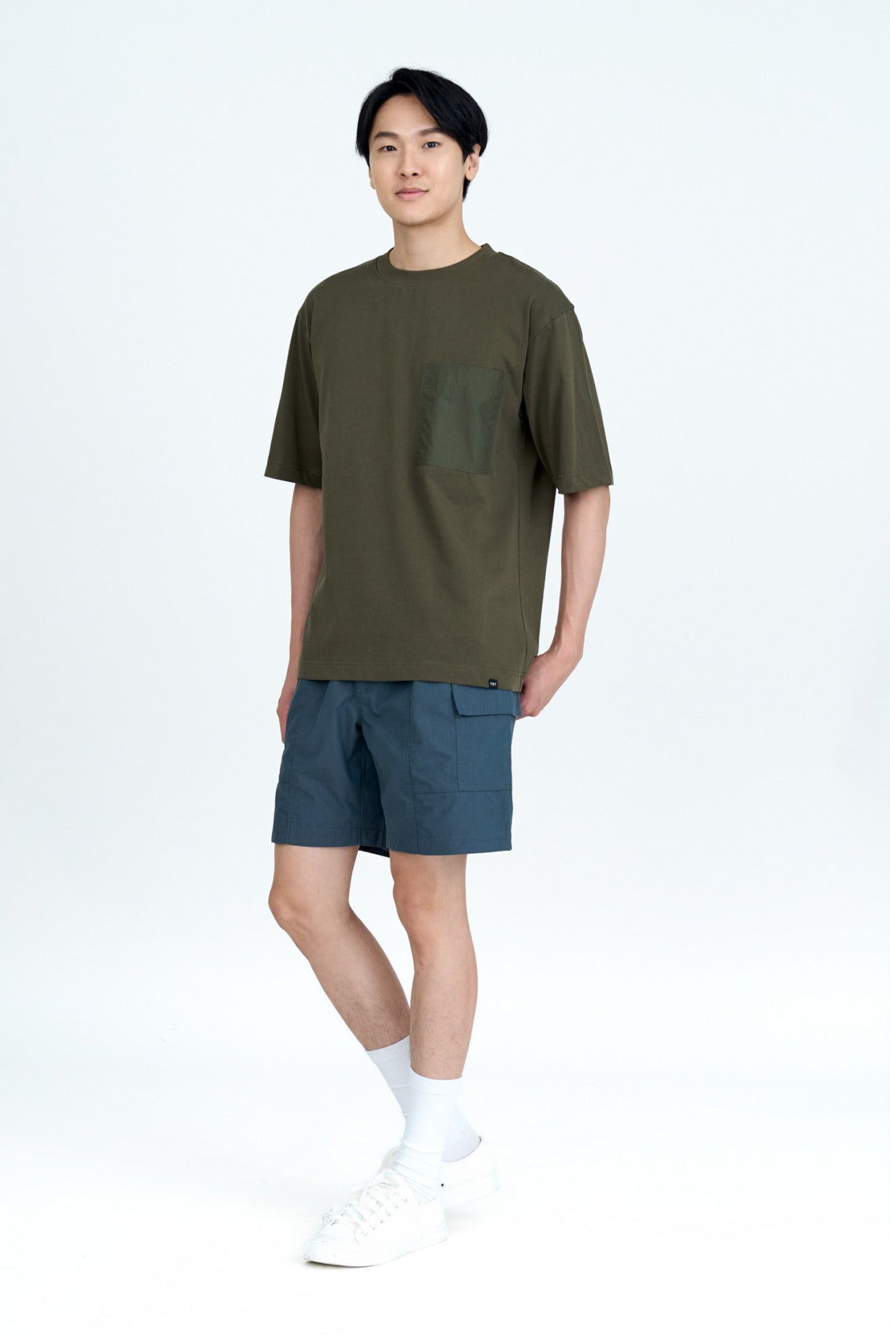 (B) Relaxed-fit Patch Pocket Tee - Army Green