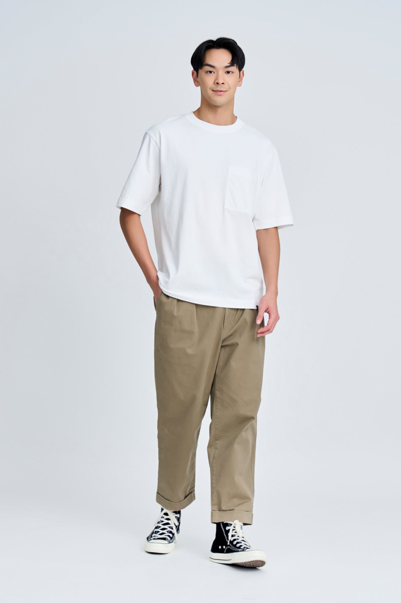 (B) Relaxed-fit Patch Pocket Tee - Cream