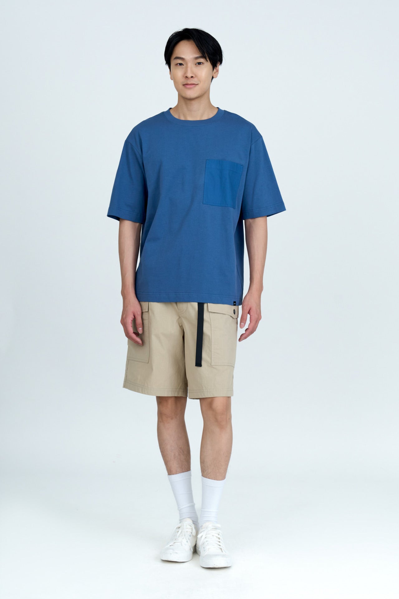 (B) Relaxed-fit Patch Pocket Tee - Dark Grey Blue